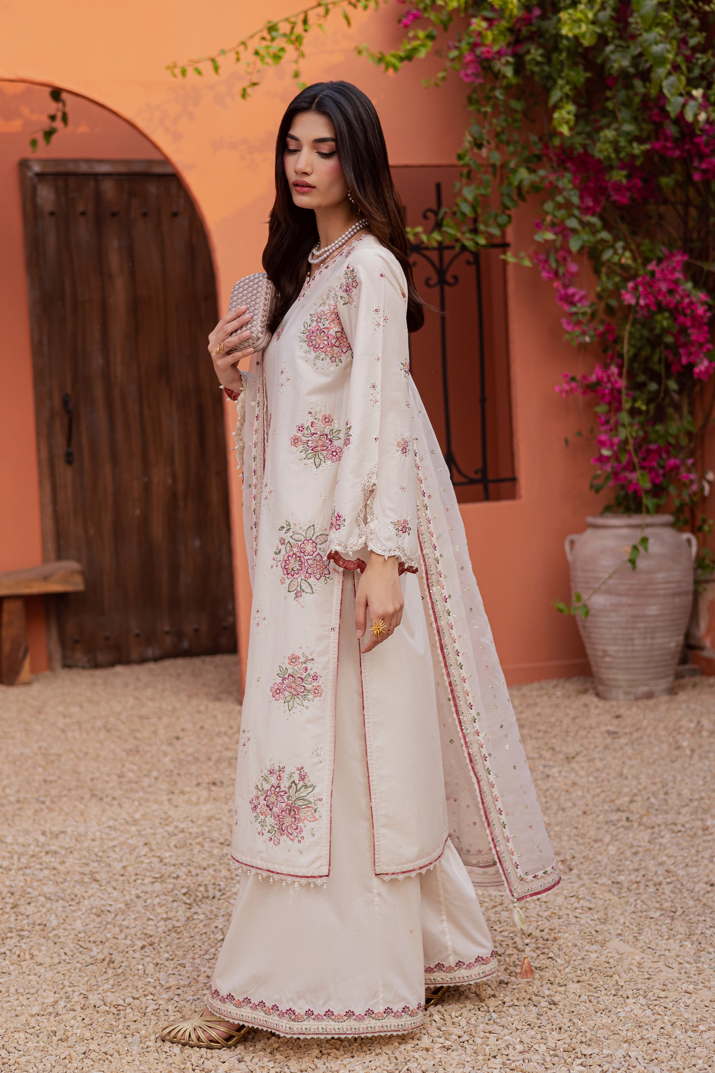 Pearl Elora 3Pc - Festive Embroidered Lawn BATIKEID2026 BATIK XS / White / Giza-S / White / Giza-M / White / Giza-L / White / Giza-XL / White / Giza