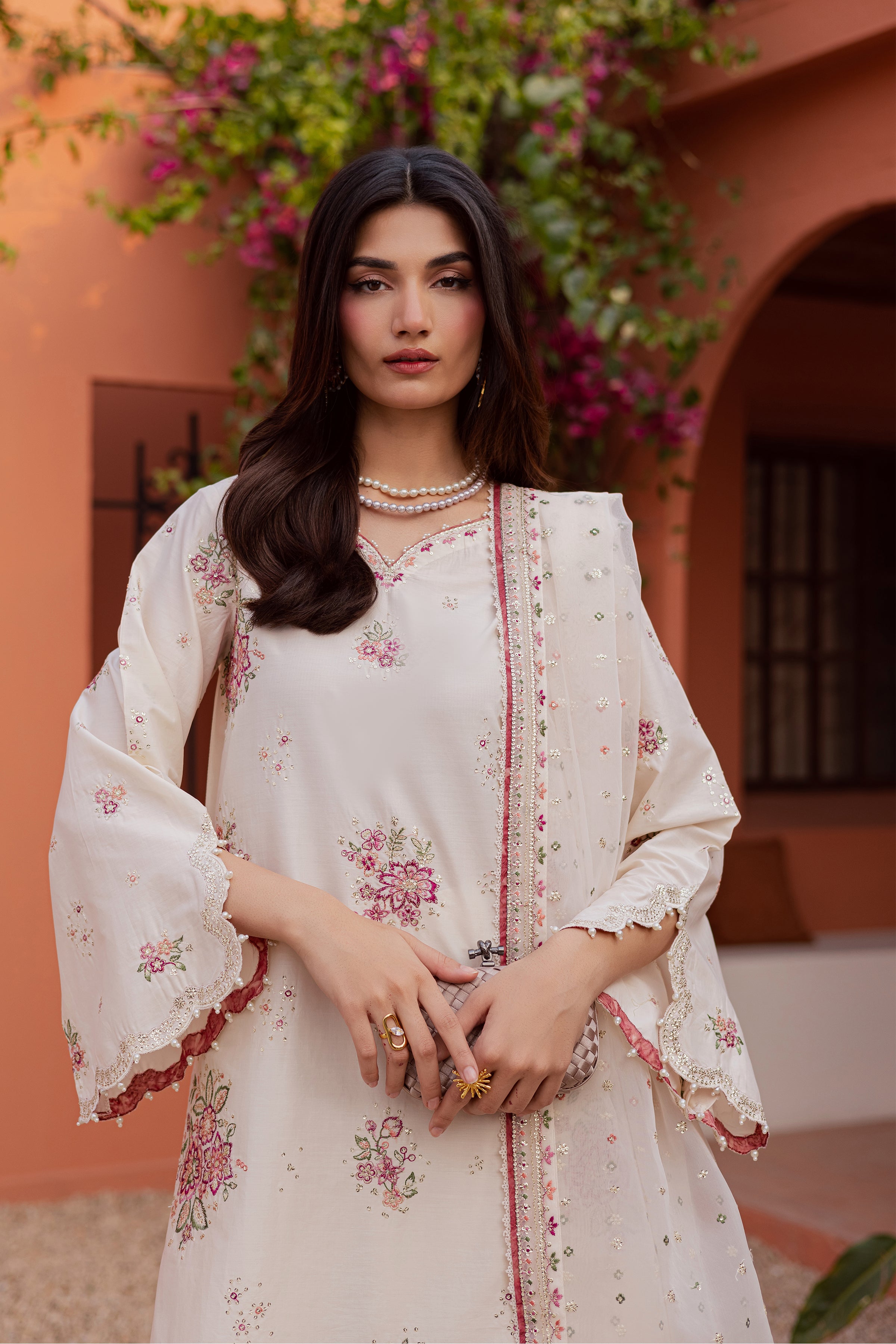 Pearl Elora 3Pc - Festive Embroidered Lawn BATIKEID2026 BATIK XS / White / Giza-S / White / Giza-M / White / Giza-L / White / Giza-XL / White / Giza