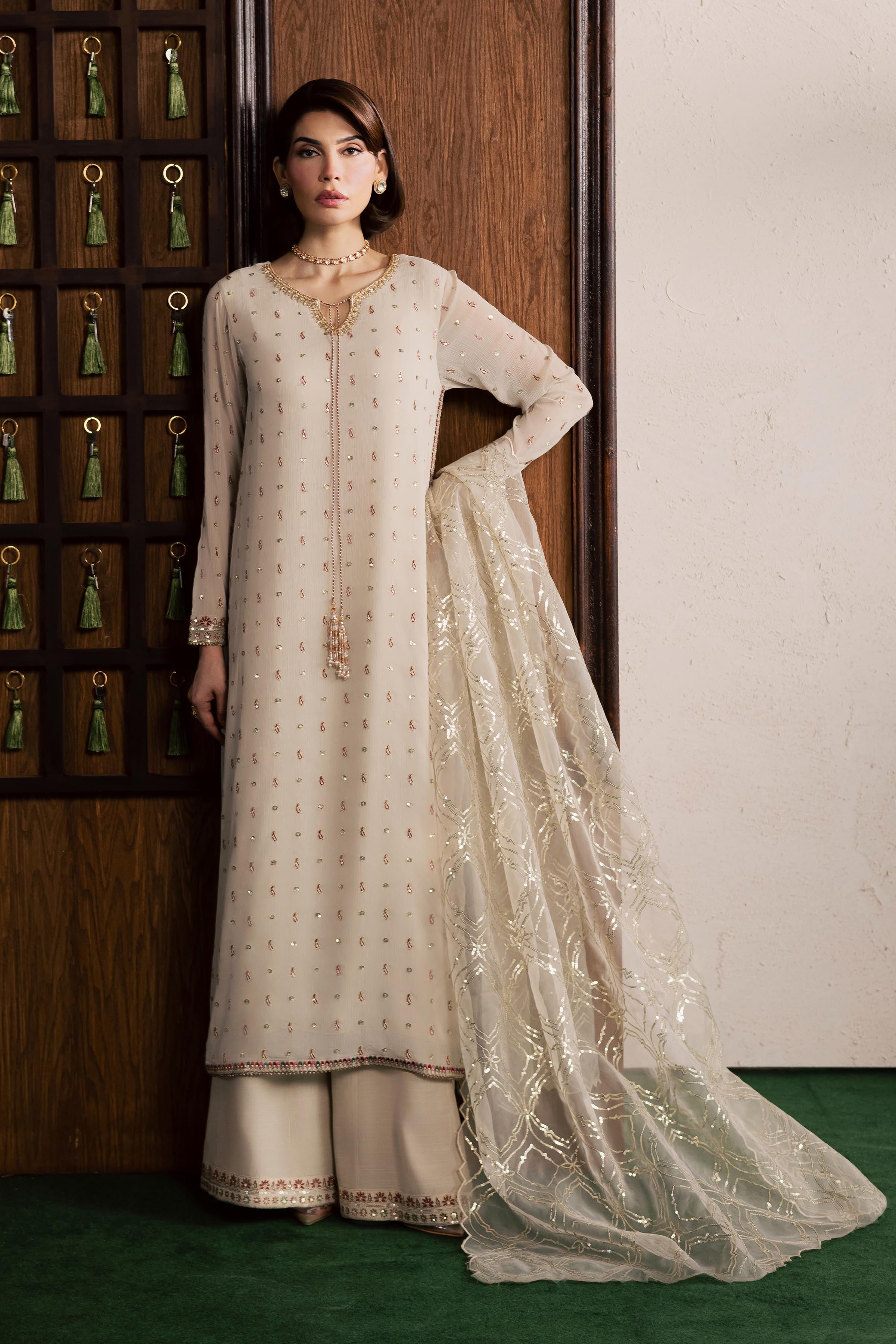 Pearl Emily 3Pc - Festive Luxury Formal BATIKSS26 BATIK S / Ivory / Crinkle-M / Ivory / Crinkle-L / Ivory / Crinkle