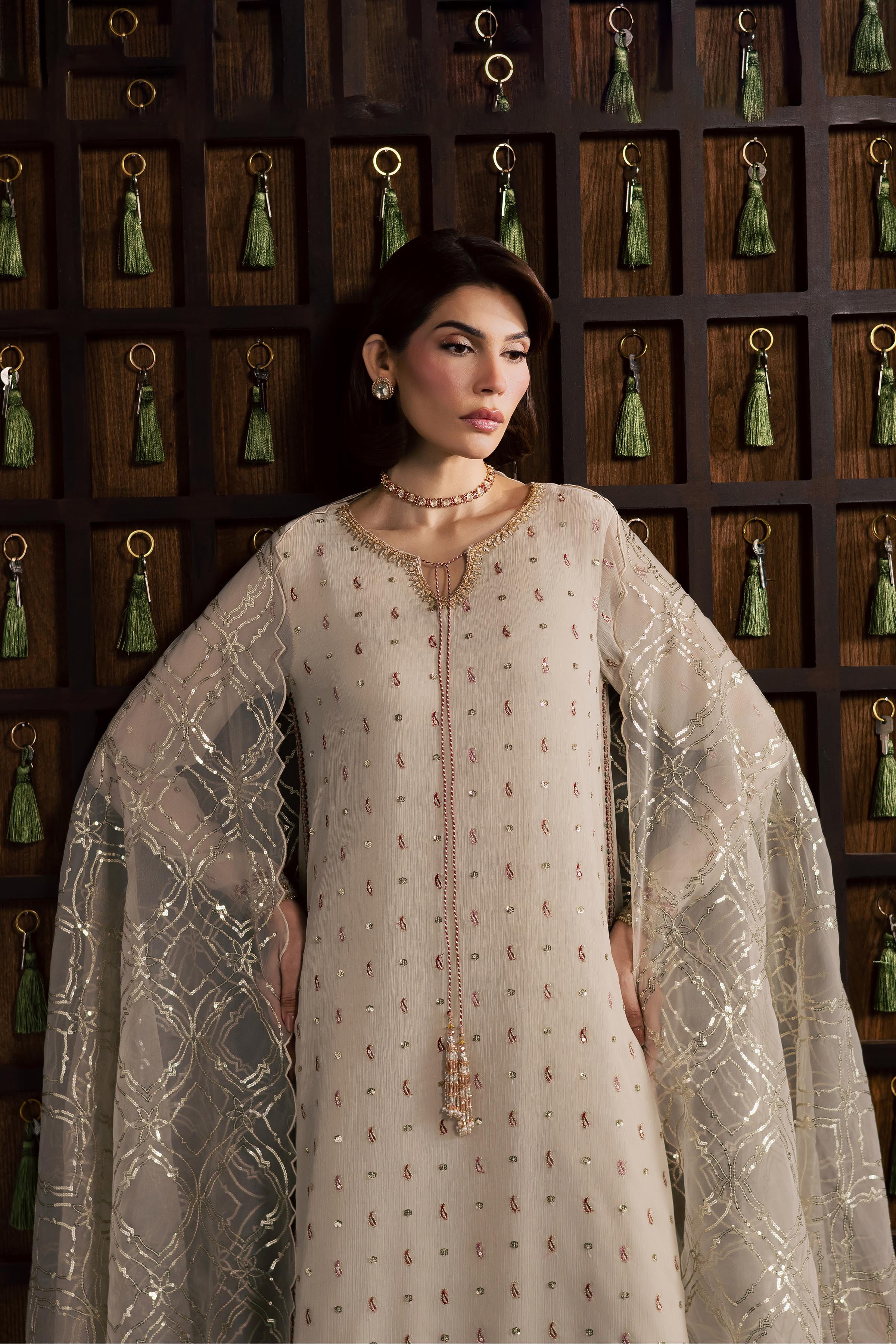 Pearl Emily 3Pc - Festive Luxury Formal BATIKSS26 BATIK S / Ivory / Crinkle-M / Ivory / Crinkle-L / Ivory / Crinkle