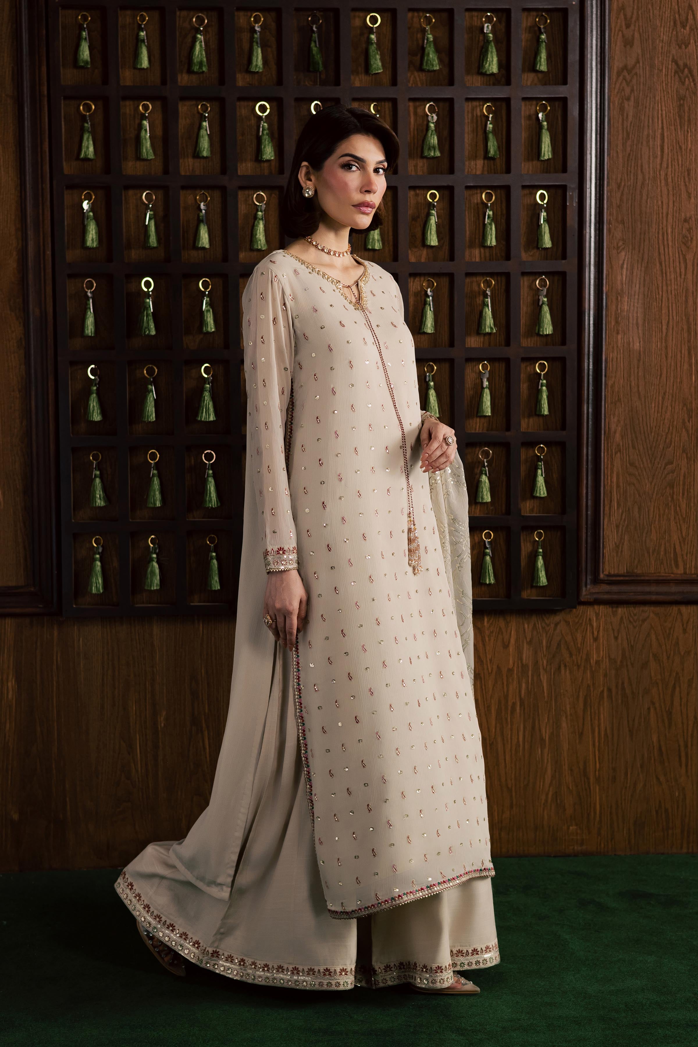 Pearl Emily 3Pc - Festive Luxury Formal BATIKSS26 BATIK S / Ivory / Crinkle-M / Ivory / Crinkle-L / Ivory / Crinkle