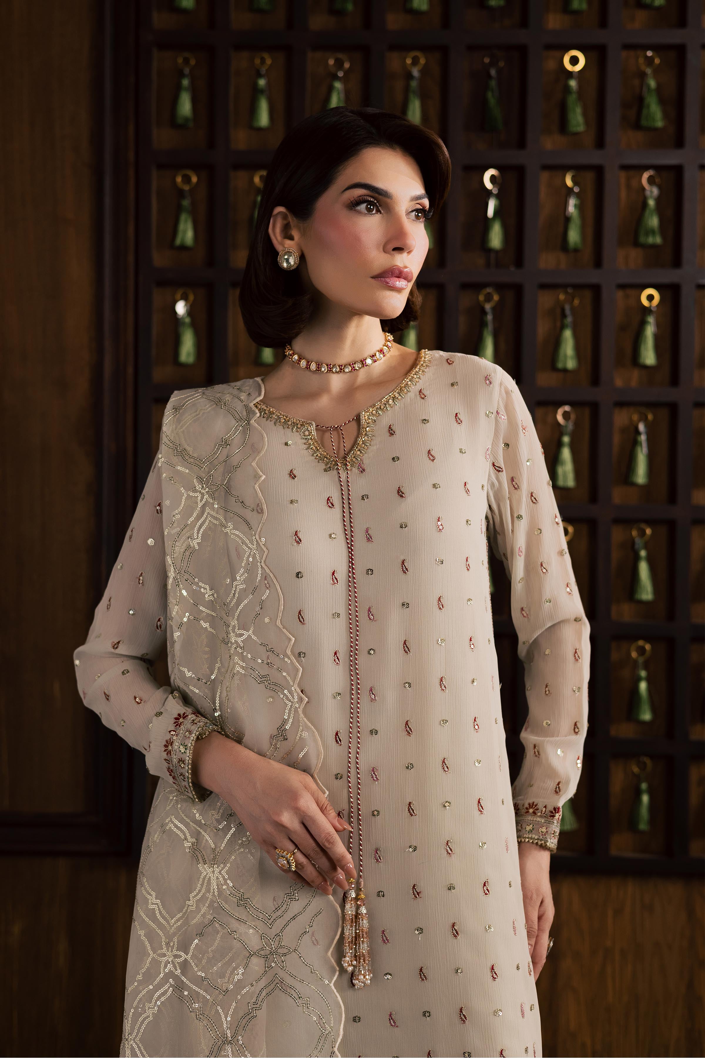 Pearl Emily 3Pc - Festive Luxury Formal BATIKSS26 BATIK S / Ivory / Crinkle-M / Ivory / Crinkle-L / Ivory / Crinkle