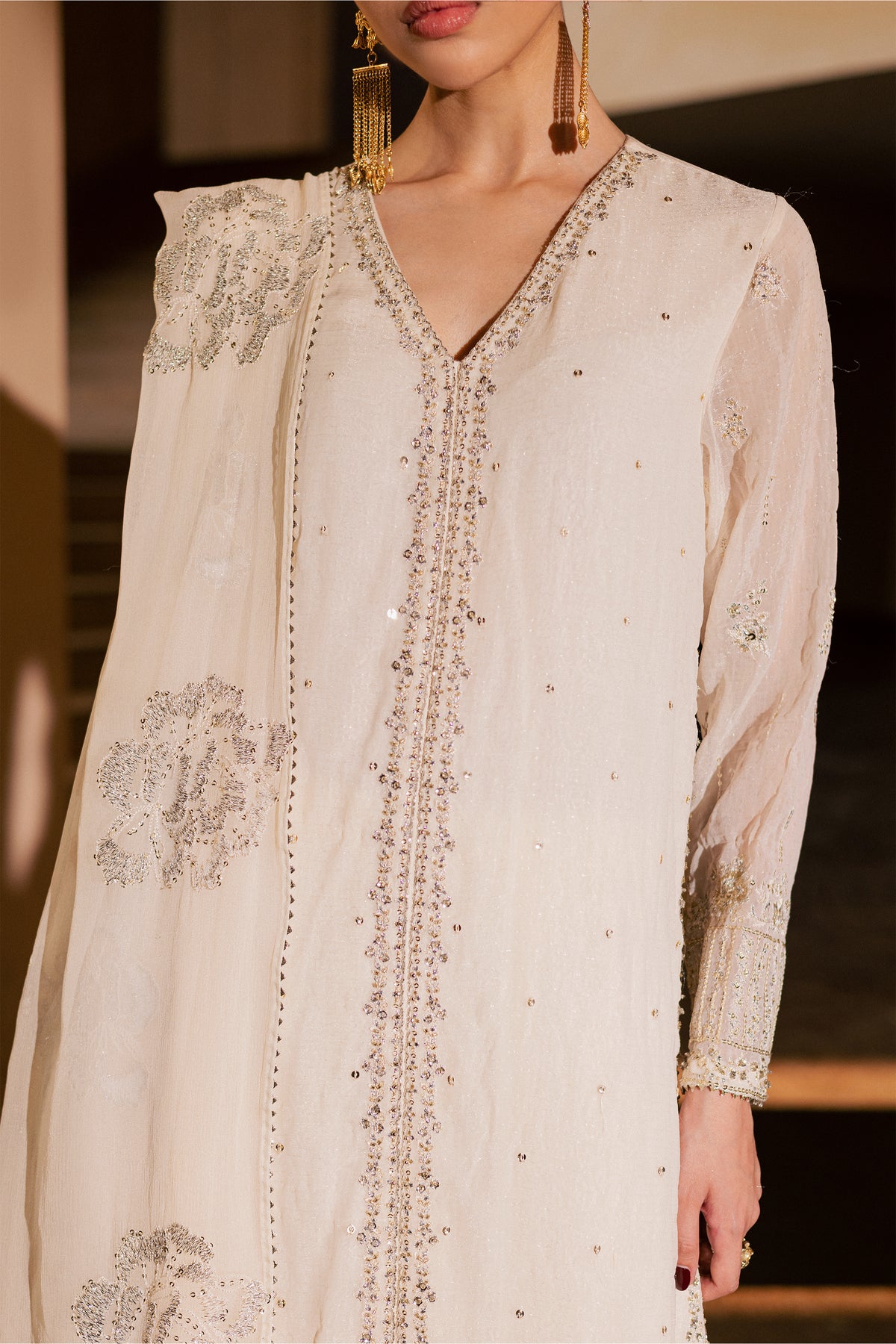 Pearl Yildiz 3Pc - Festive Luxe Pret BATIKLUXOCT26 BATIK XS / Off White / Crinkle Broshia