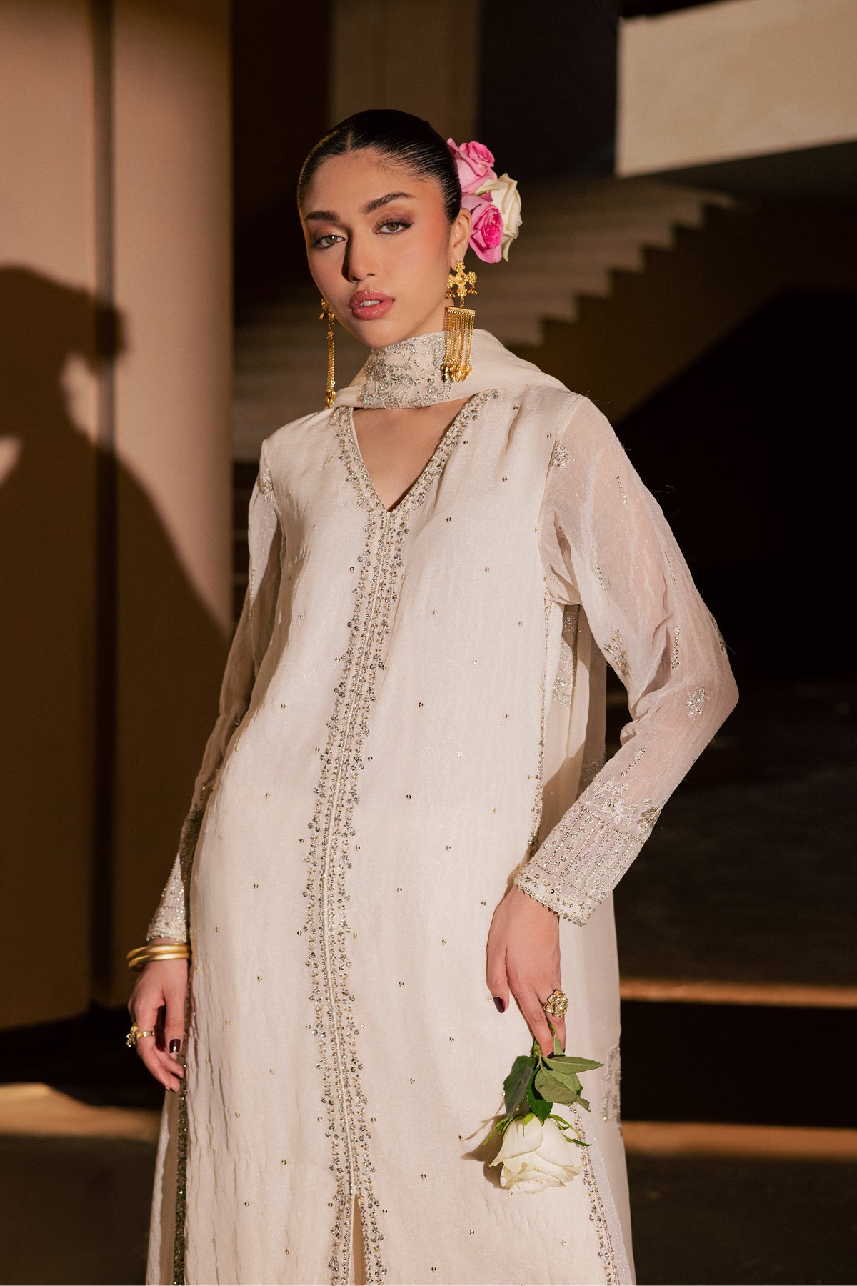 Pearl Yildiz 3Pc - Festive Luxe Pret BATIKLUXOCT26 BATIK XS / Off White / Crinkle Broshia