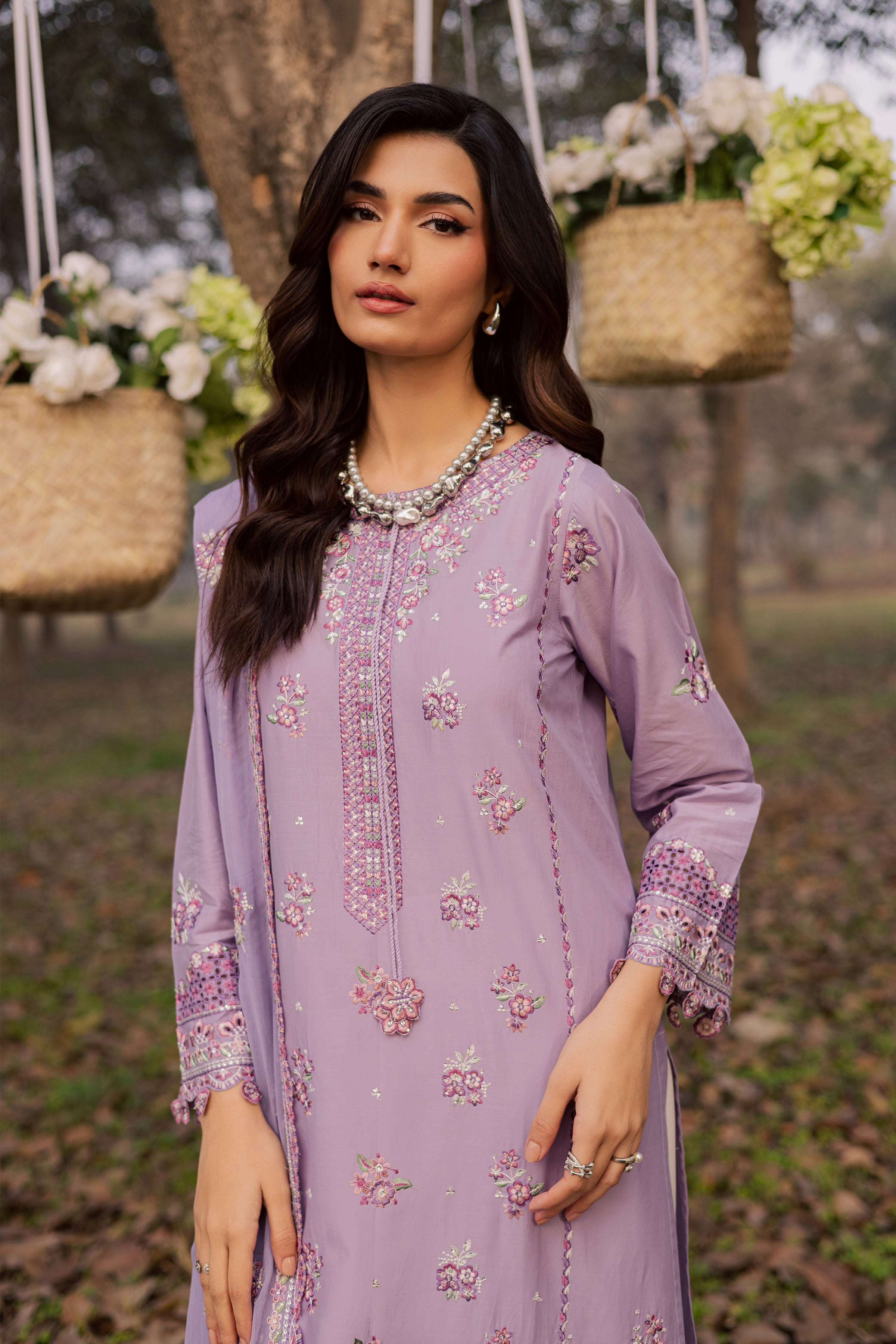Periwinkle 3Pc - Festive Embroidered Lawn BATIKEID2026 BATIK XS / lilac / Pima Lawn-S / lilac / Pima Lawn-M / lilac / Pima Lawn-L / lilac / Pima Lawn-XL / lilac / Pima Lawn