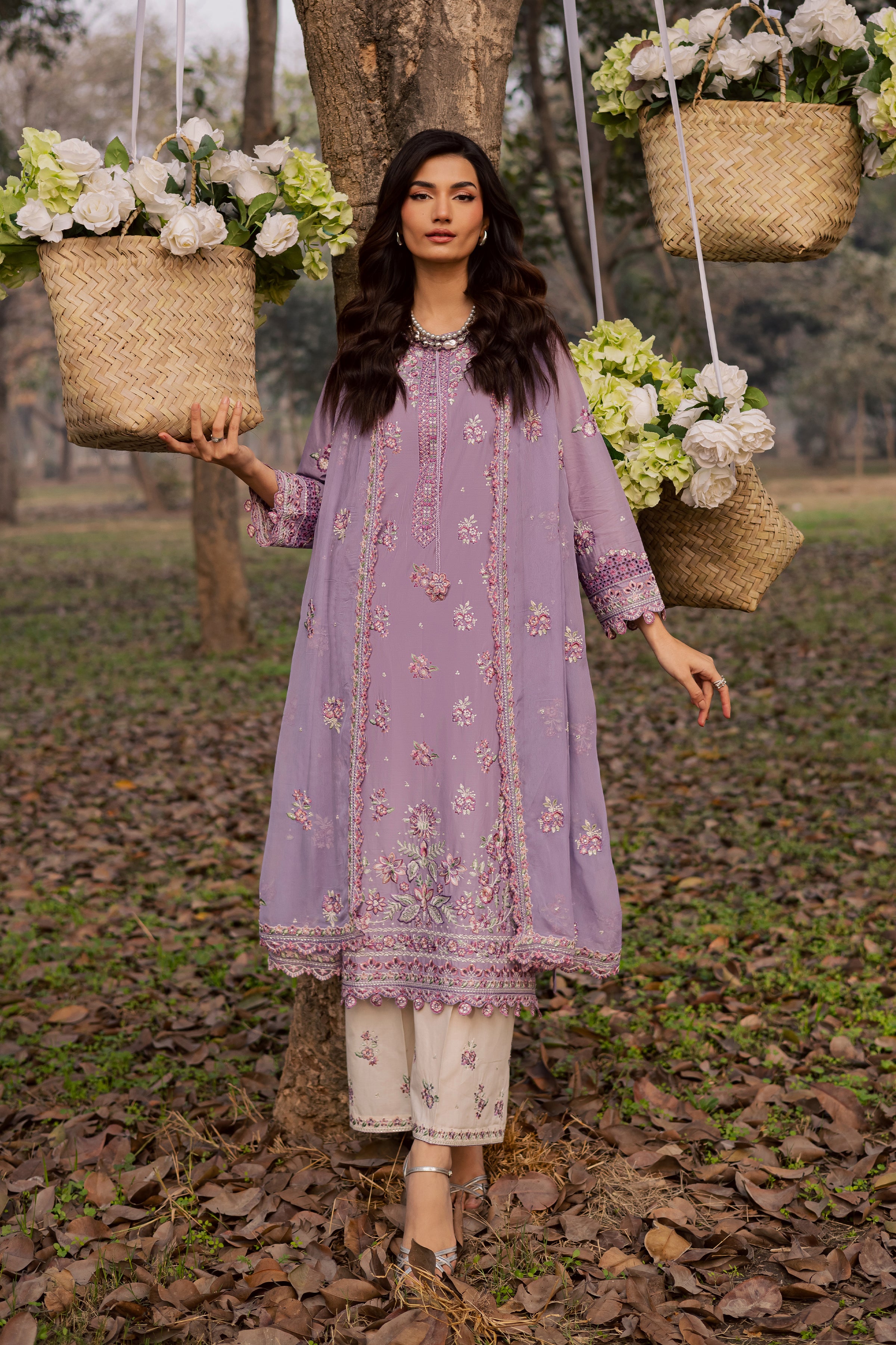 Periwinkle 3Pc - Festive Embroidered Lawn BATIKEID2026 BATIK XS / lilac / Pima Lawn-S / lilac / Pima Lawn-M / lilac / Pima Lawn-L / lilac / Pima Lawn-XL / lilac / Pima Lawn