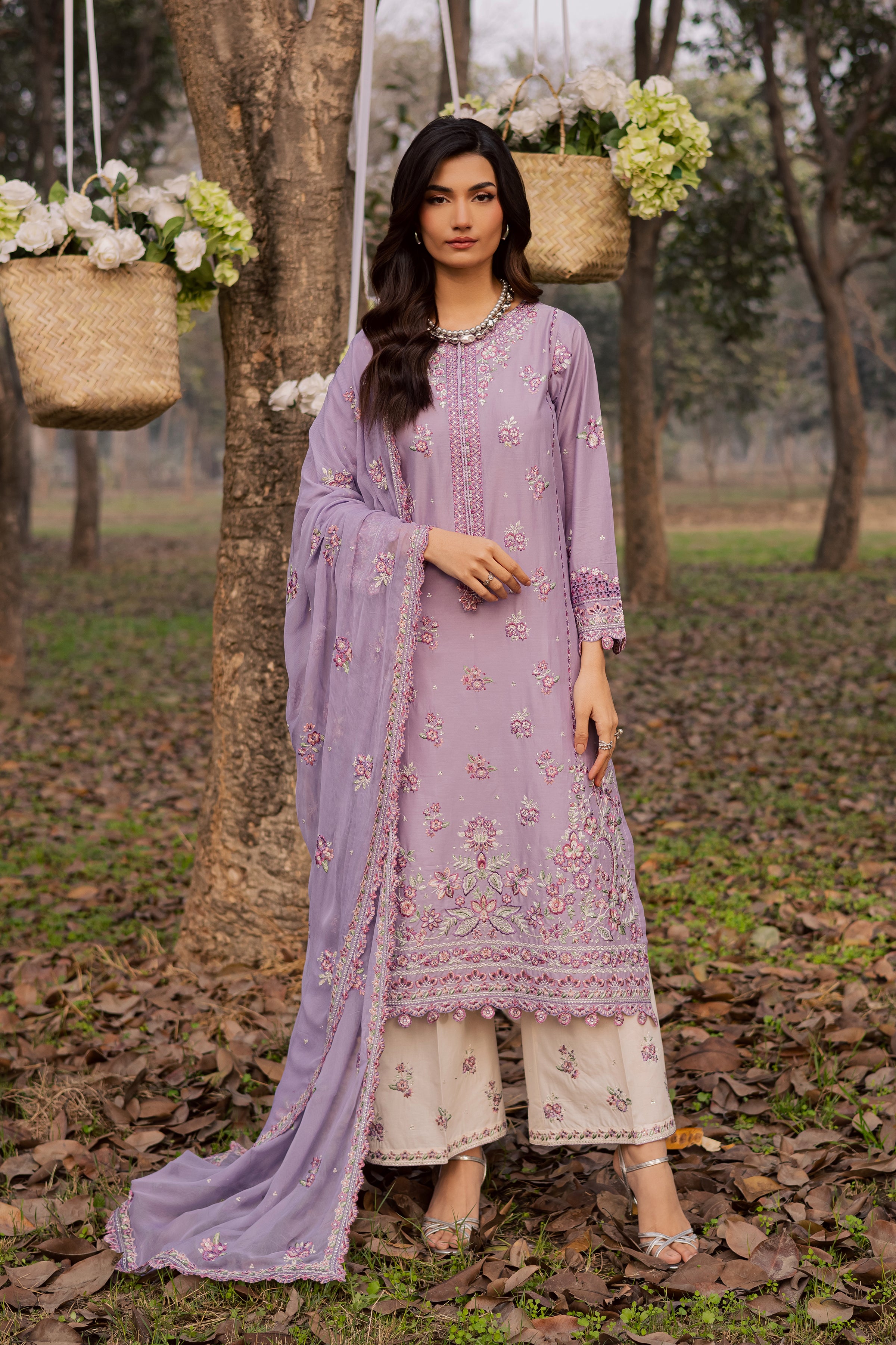 Periwinkle 3Pc - Festive Embroidered Lawn BATIKEID2026 BATIK XS / lilac / Pima Lawn-S / lilac / Pima Lawn-M / lilac / Pima Lawn-L / lilac / Pima Lawn-XL / lilac / Pima Lawn