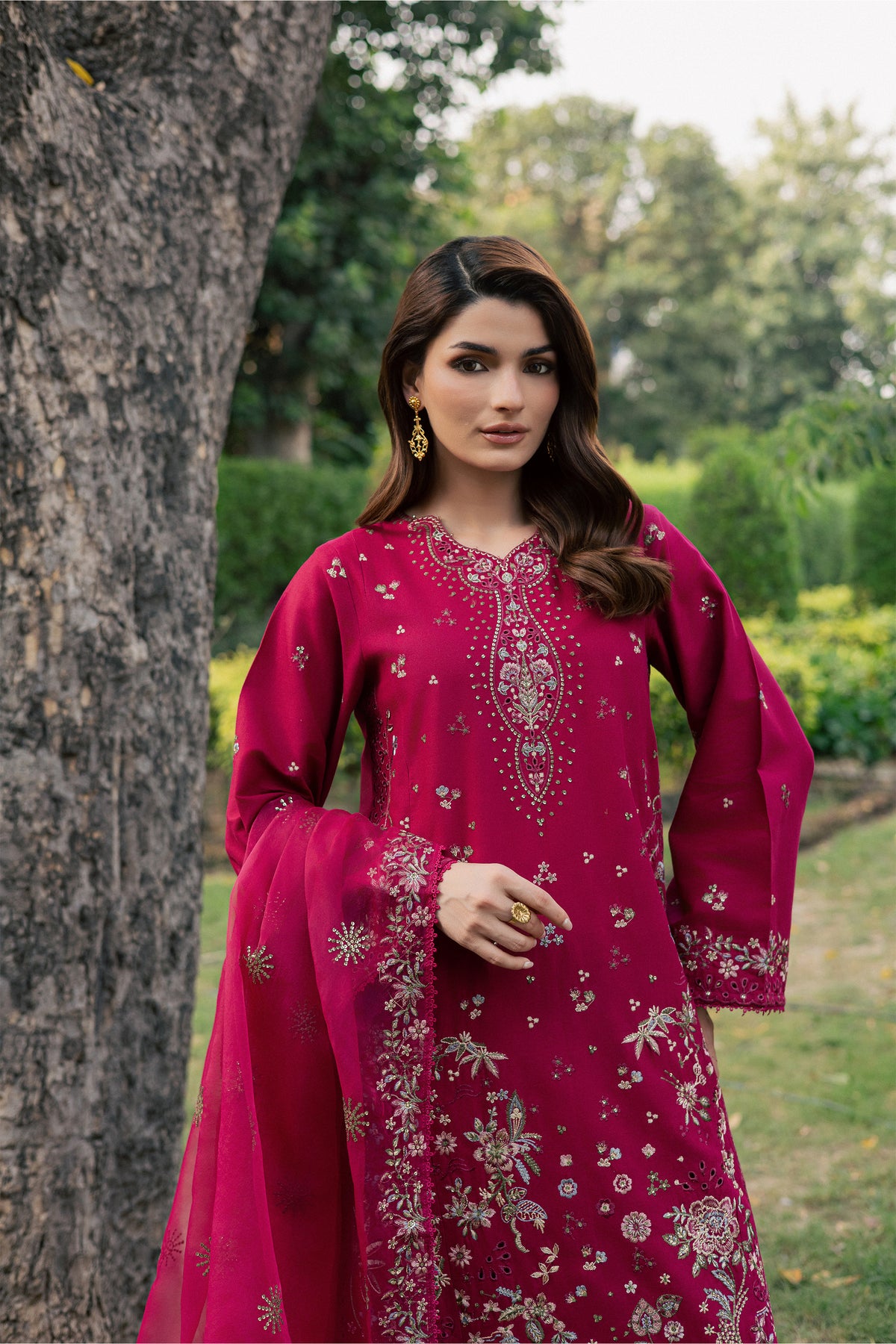 Peru Pine 3Pc - Embroidered Khaddar Pret PRETKHADDAR2026 BATIK XS / Raspberry Pink / Khaddar