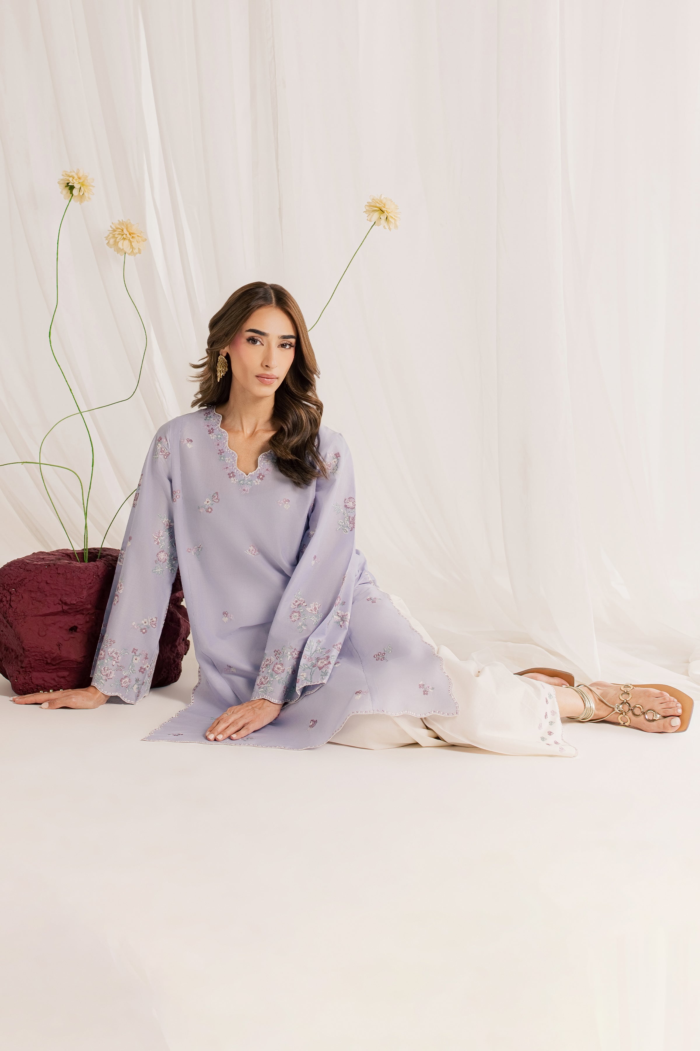 Phelia 2Pc - Embroidered Lawn Dress EverydayEdit26 BATIK XS / Lilac Light / Pima Lawn-S / Lilac Light / Pima Lawn-M / Lilac Light / Pima Lawn-L / Lilac Light / Pima Lawn-XL / Lilac Light / Pima Lawn