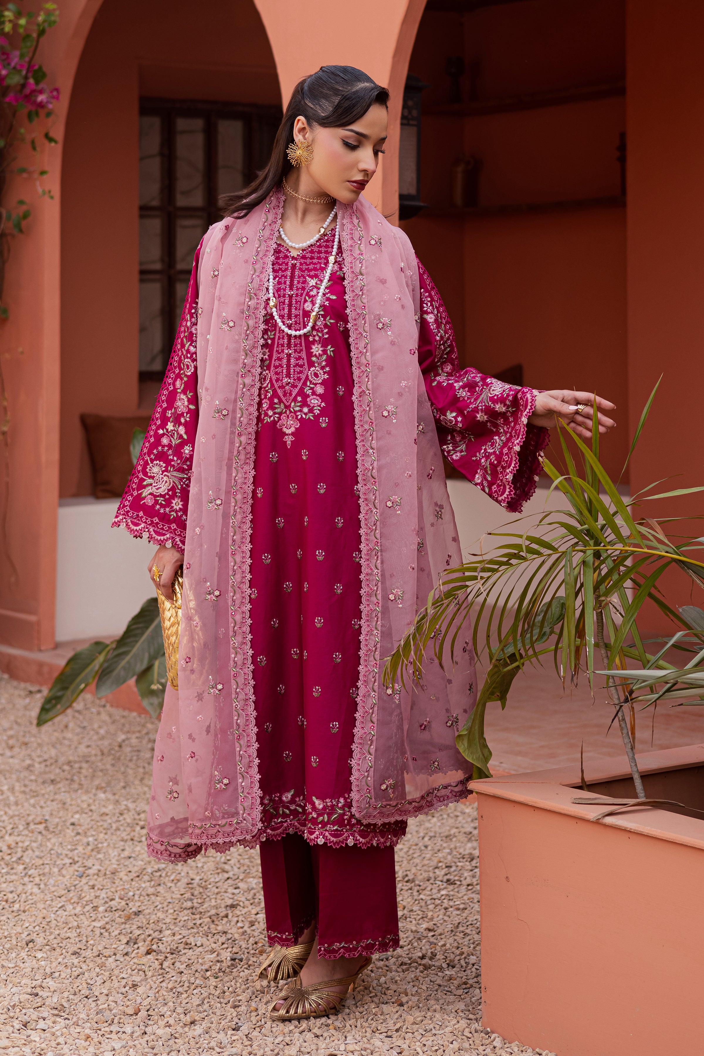 Pink Aleyla 3Pc - Festive Embroidered Lawn BATIKEID2026 BATIK XS / Bright Pink / Giza-S / Bright Pink / Giza-M / Bright Pink / Giza-L / Bright Pink / Giza-XL / Bright Pink / Giza