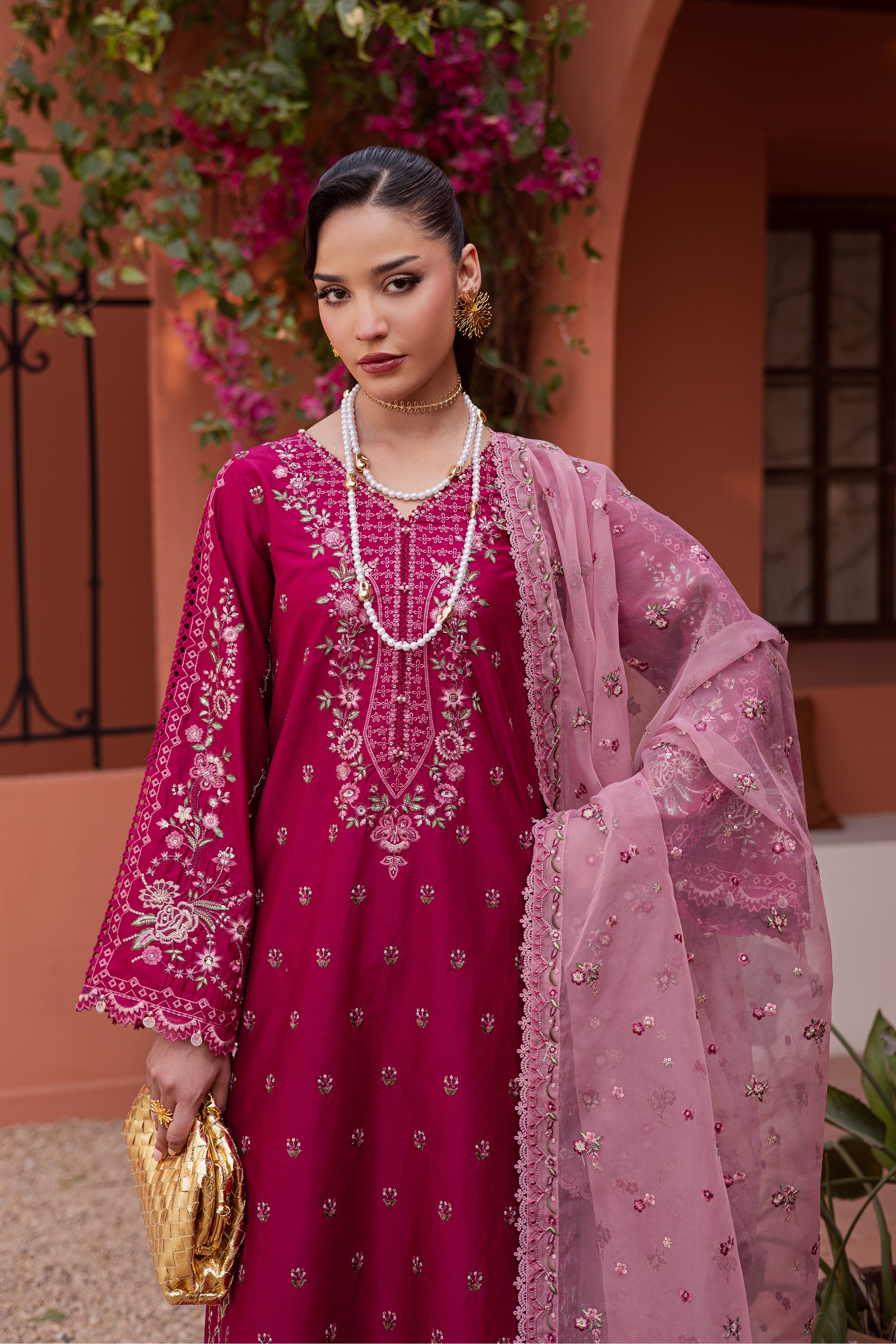 Pink Aleyla 3Pc - Festive Embroidered Lawn BATIKEID2026 BATIK XS / Bright Pink / Giza-S / Bright Pink / Giza-M / Bright Pink / Giza-L / Bright Pink / Giza-XL / Bright Pink / Giza