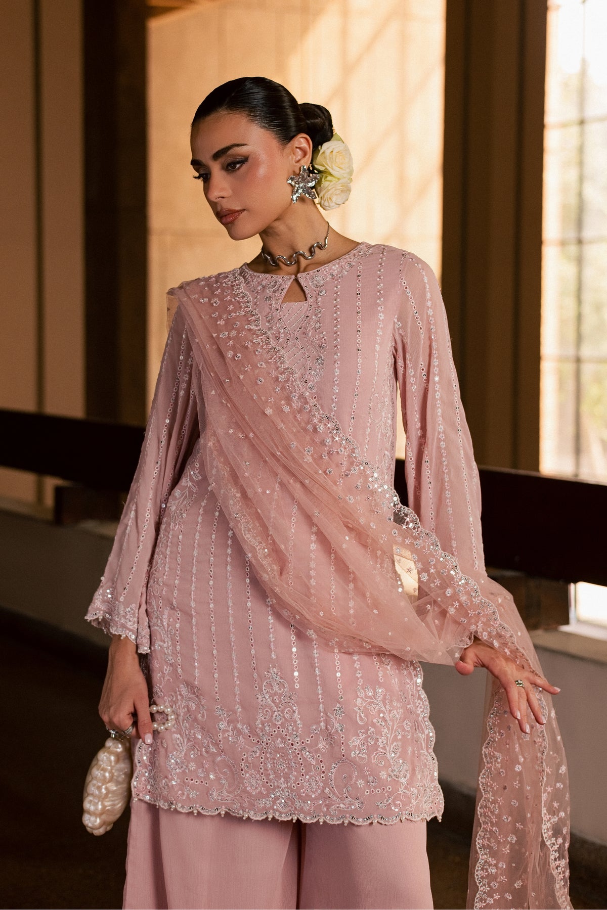 Pink Aurelia 3Pc - Festive Luxe Pret BATIKLUXESEP26 BATIK XS / Tea Pink / Crepe Chiffon