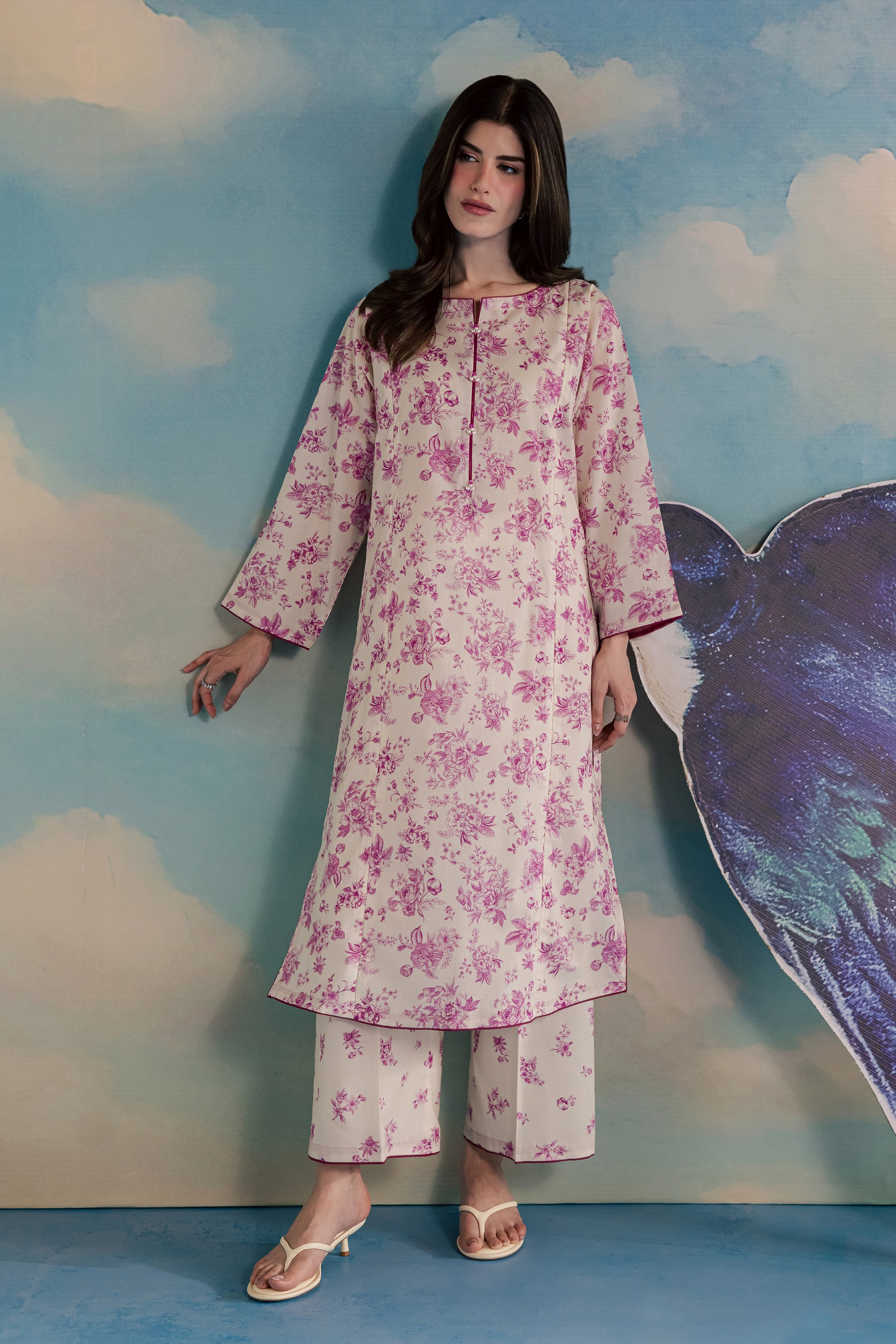 Pink Ferbera 2Pc - Printed Lawn Dress BATIKSS26 BATIK XS / Off White / Lawn-S / Off White / Lawn-M / Off White / Lawn-L / Off White / Lawn-XL / Off White / Lawn
