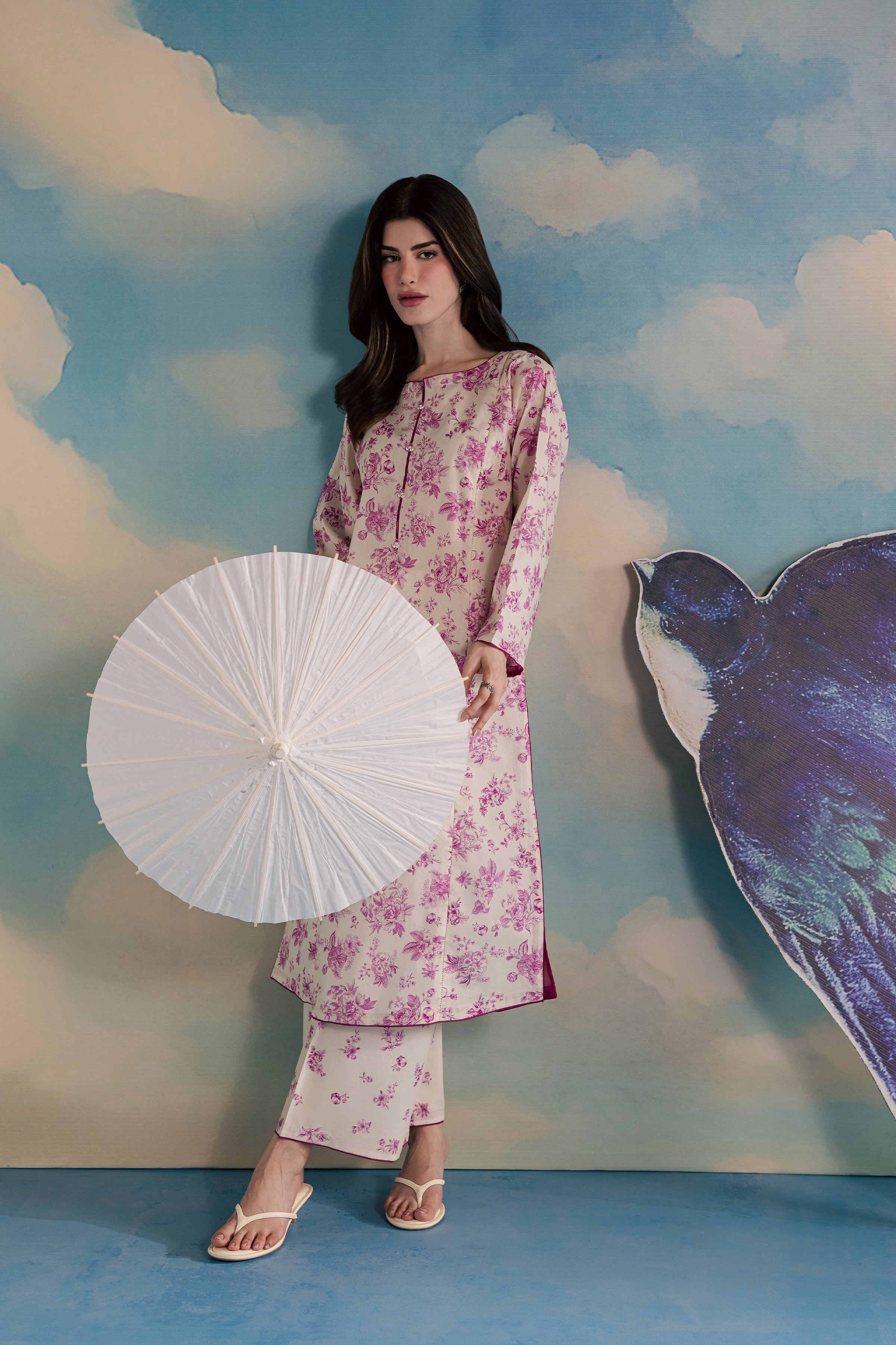 Pink Ferbera 2Pc - Printed Lawn Dress BATIKSS26 BATIK XS / Off White / Lawn-S / Off White / Lawn-M / Off White / Lawn-L / Off White / Lawn-XL / Off White / Lawn