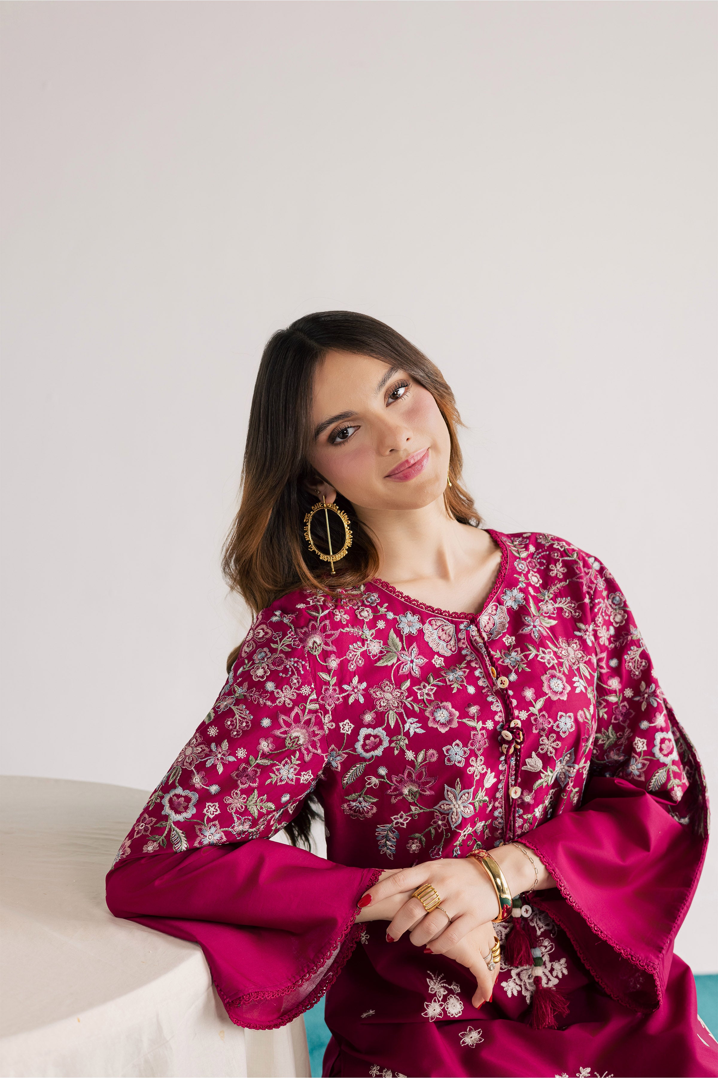 Pink Flora 2Pc - Embroidered Lawn Dress EverydayEdit26 BATIK XS / Bright Pink / Pima Lawn-S / Bright Pink / Pima Lawn-M / Bright Pink / Pima Lawn-L / Bright Pink / Pima Lawn-XL / Bright Pink / Pima Lawn