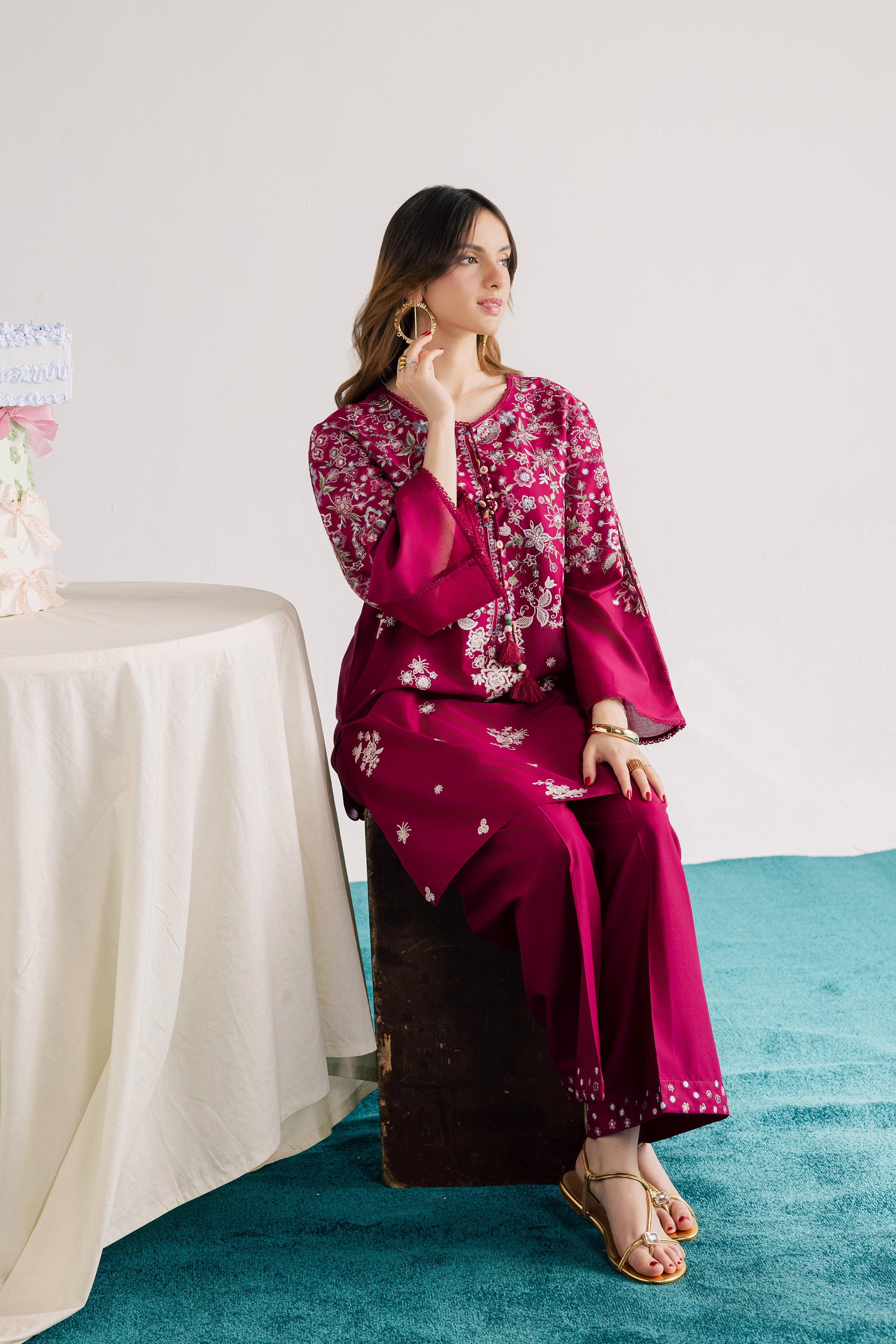 Pink Flora 2Pc - Embroidered Lawn Dress EverydayEdit26 BATIK XS / Bright Pink / Pima Lawn-S / Bright Pink / Pima Lawn-M / Bright Pink / Pima Lawn-L / Bright Pink / Pima Lawn-XL / Bright Pink / Pima Lawn