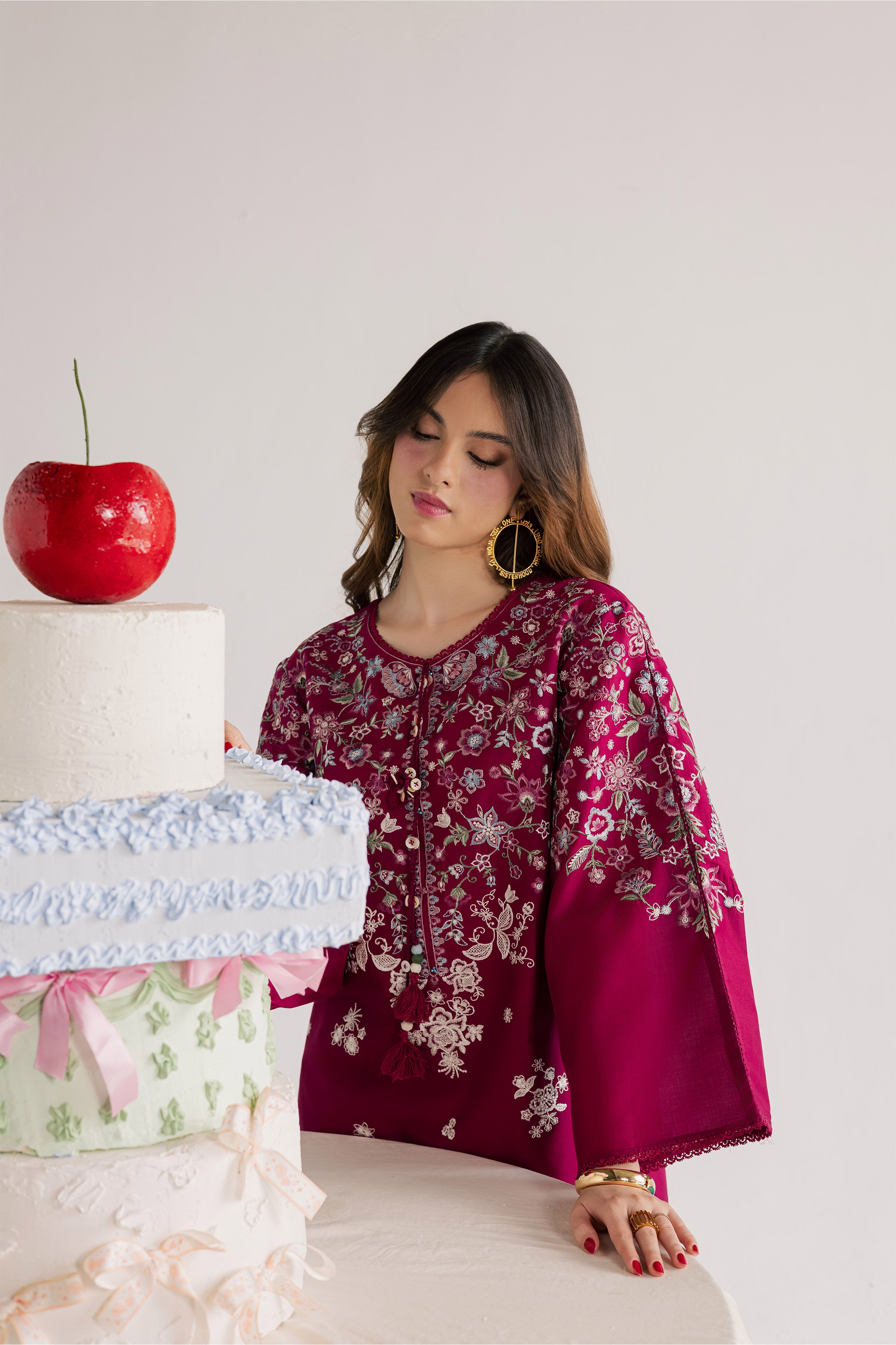 Pink Flora 2Pc - Embroidered Lawn Dress EverydayEdit26 BATIK XS / Bright Pink / Pima Lawn-S / Bright Pink / Pima Lawn-M / Bright Pink / Pima Lawn-L / Bright Pink / Pima Lawn-XL / Bright Pink / Pima Lawn