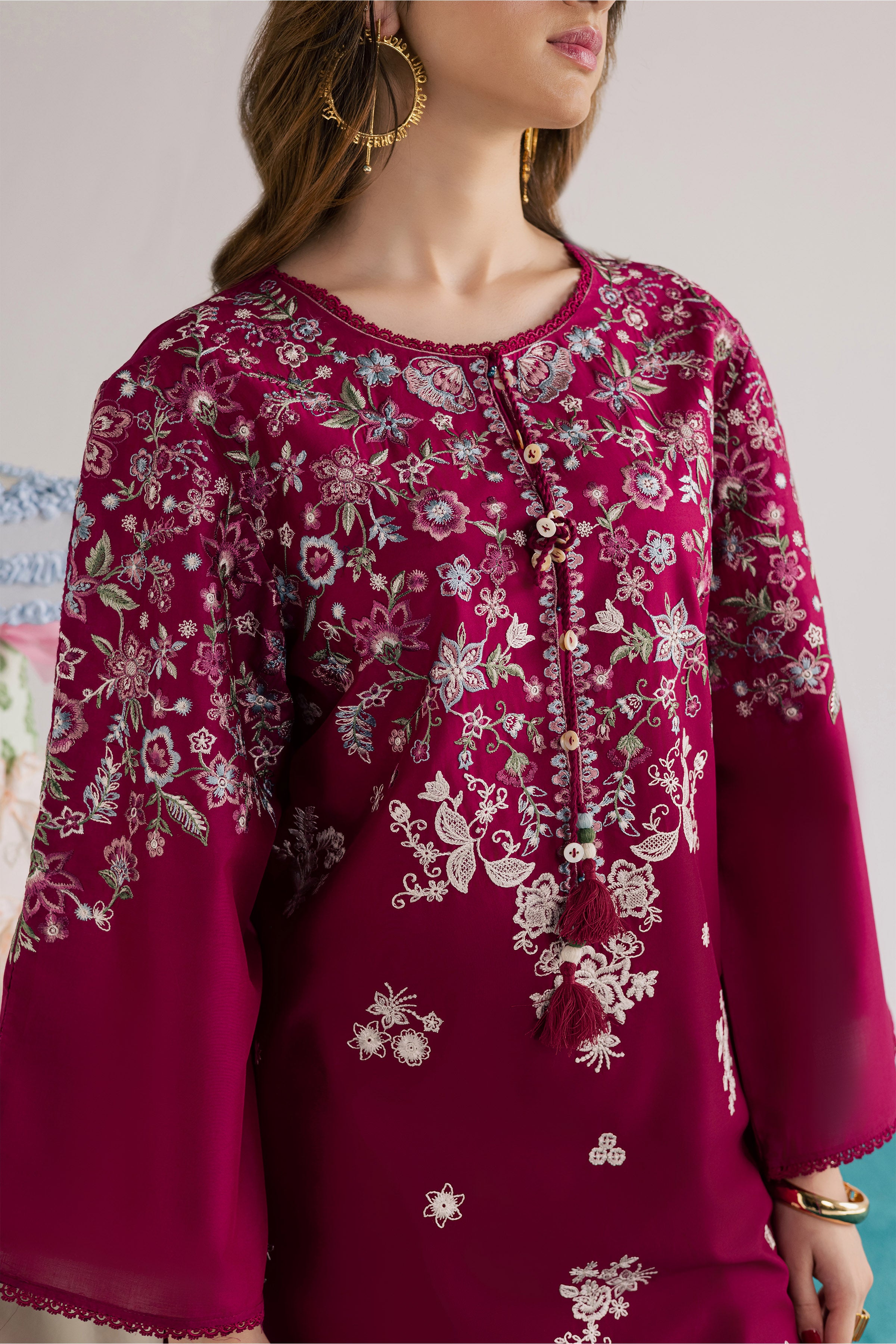 Pink Flora 2Pc - Embroidered Lawn Dress EverydayEdit26 BATIK XS / Bright Pink / Pima Lawn-S / Bright Pink / Pima Lawn-M / Bright Pink / Pima Lawn-L / Bright Pink / Pima Lawn-XL / Bright Pink / Pima Lawn
