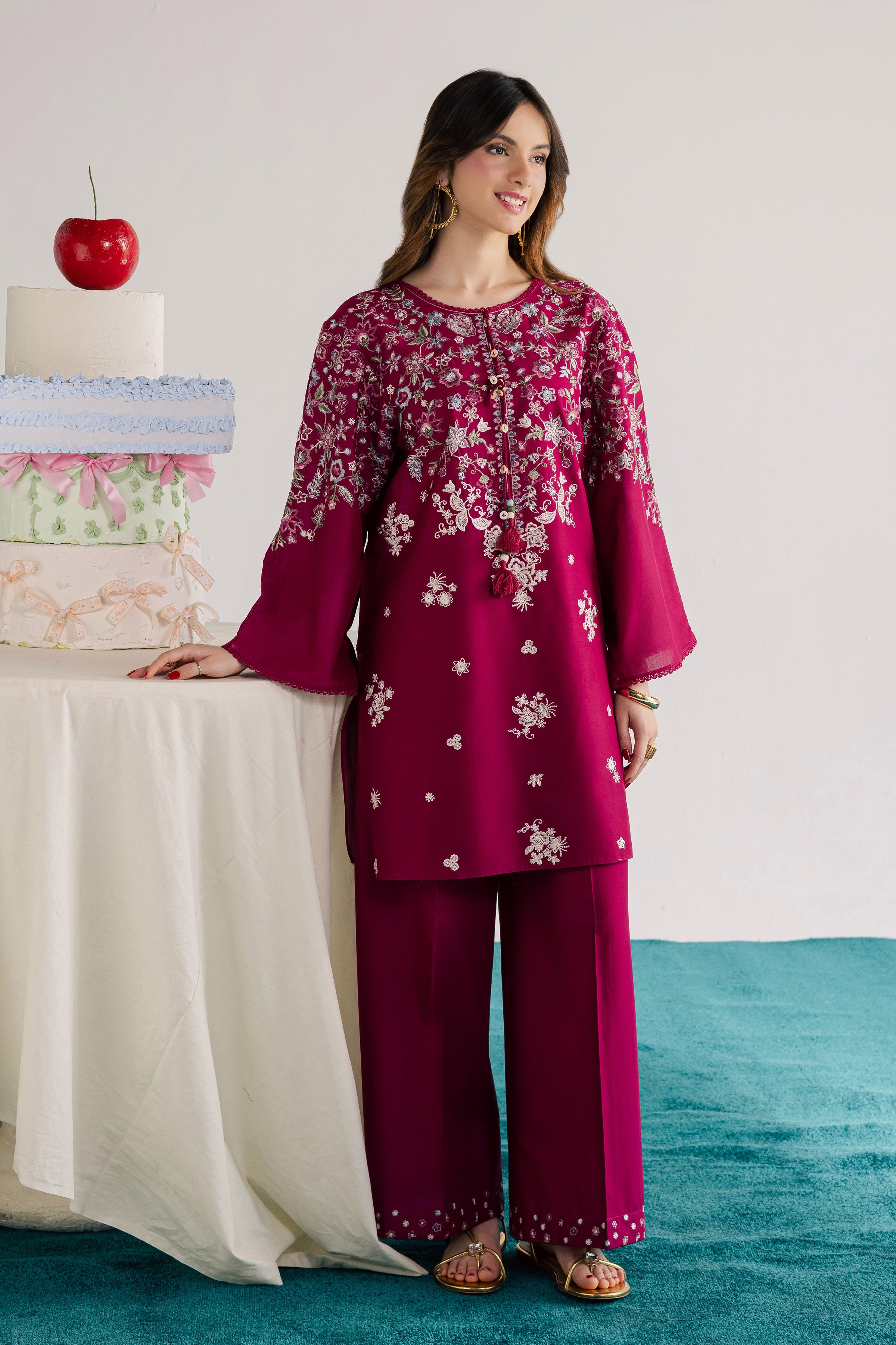 Pink Flora 2Pc - Embroidered Lawn Dress EverydayEdit26 BATIK XS / Bright Pink / Pima Lawn-S / Bright Pink / Pima Lawn-M / Bright Pink / Pima Lawn-L / Bright Pink / Pima Lawn-XL / Bright Pink / Pima Lawn