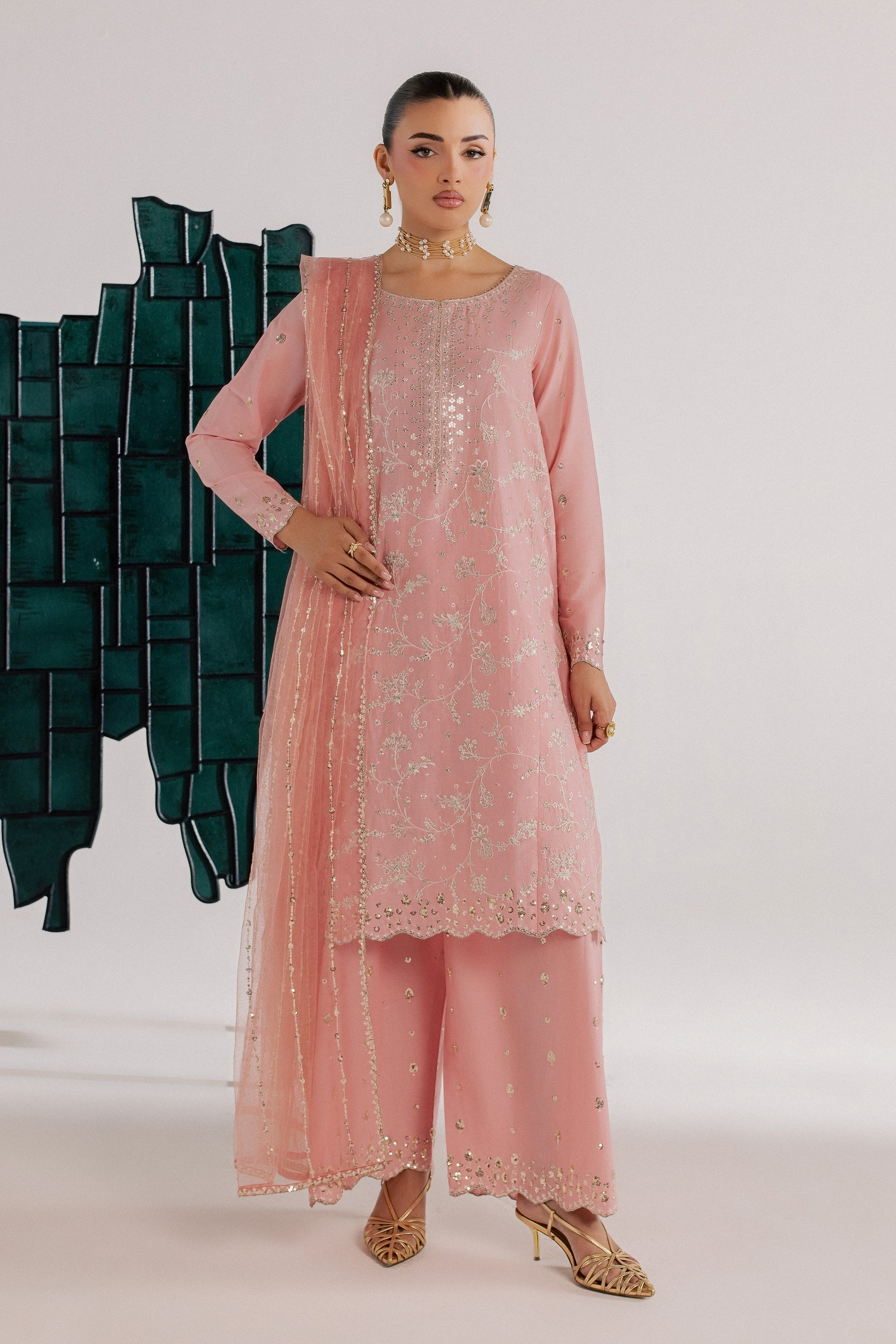 Pink Gulrukh 3Pc - Luxury Embroidered Lawn BATIKSS26 BATIK XS / Salmon / Pima Lawn-S / Salmon / Pima Lawn-M / Salmon / Pima Lawn-L / Salmon / Pima Lawn-XL / Salmon / Pima Lawn