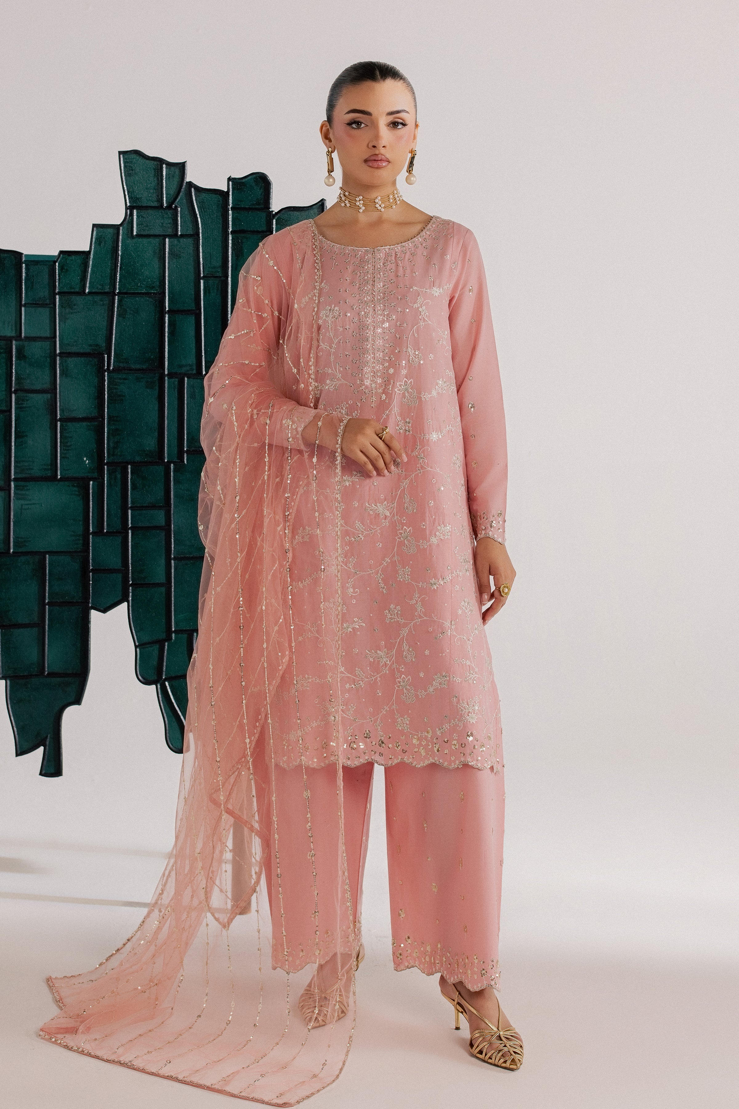Pink Gulrukh 3Pc - Luxury Embroidered Lawn BATIKSS26 BATIK XS / Salmon / Pima Lawn-S / Salmon / Pima Lawn-M / Salmon / Pima Lawn-L / Salmon / Pima Lawn-XL / Salmon / Pima Lawn