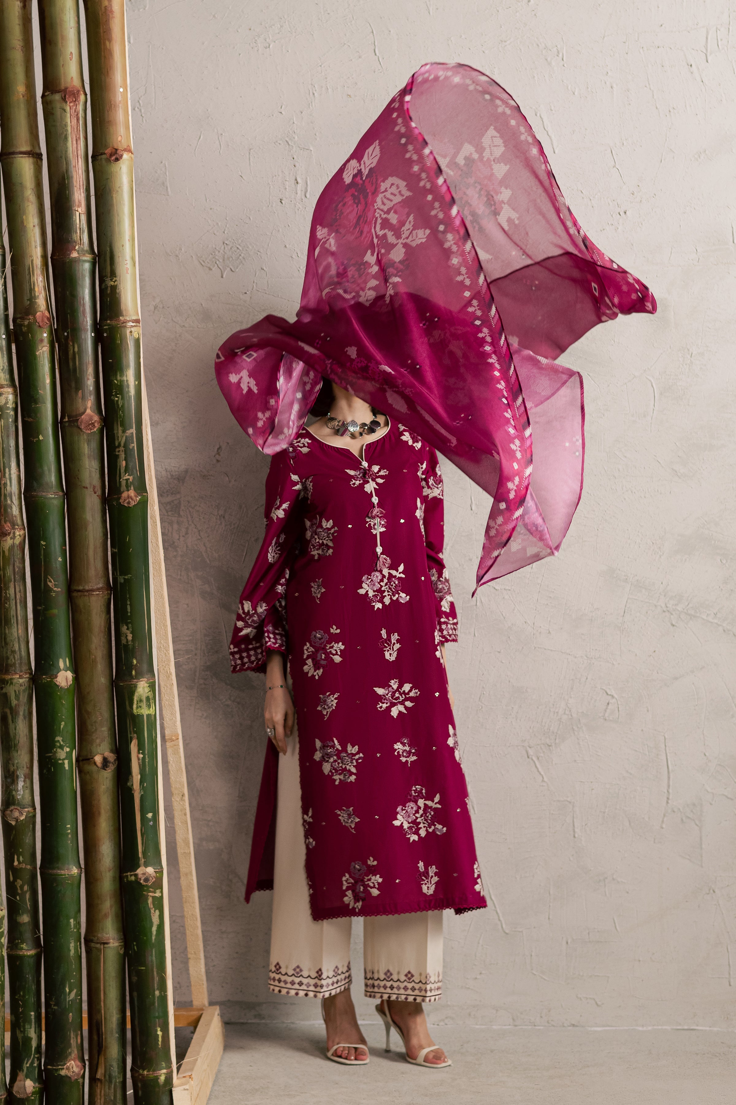 Pink Oliver 3Pc - Festive Embroidered Lawn BATIKEID2026 BATIK XS / Bright Pink / Pima Lawn-S / Bright Pink / Pima Lawn-M / Bright Pink / Pima Lawn-L / Bright Pink / Pima Lawn-XL / Bright Pink / Pima Lawn