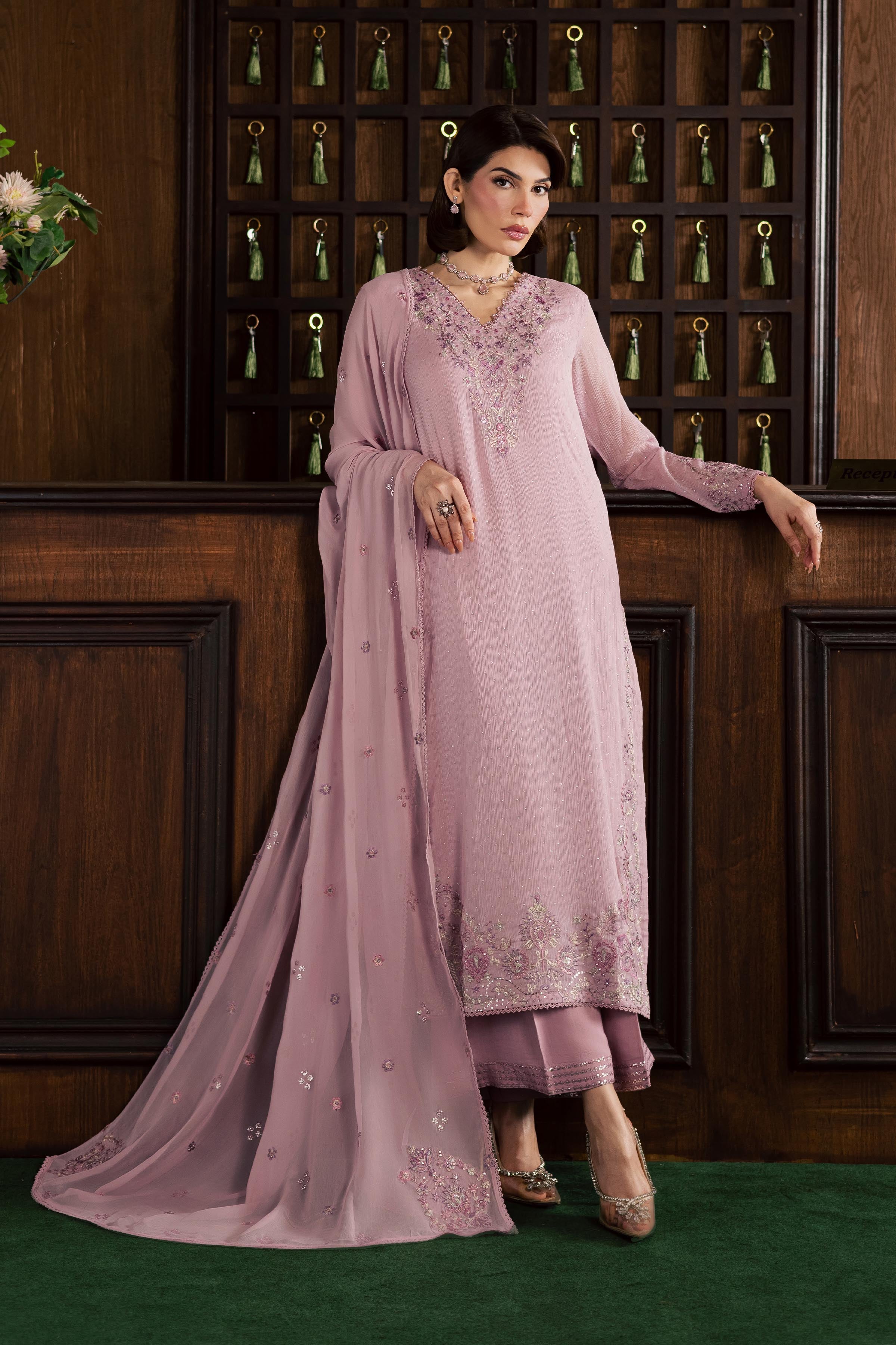 Pink Zimal 3Pc - Festive Luxury Formal BATIKSS26 BATIK S / Pink / Zari Crinkle-M / Pink / Zari Crinkle-L / Pink / Zari Crinkle
