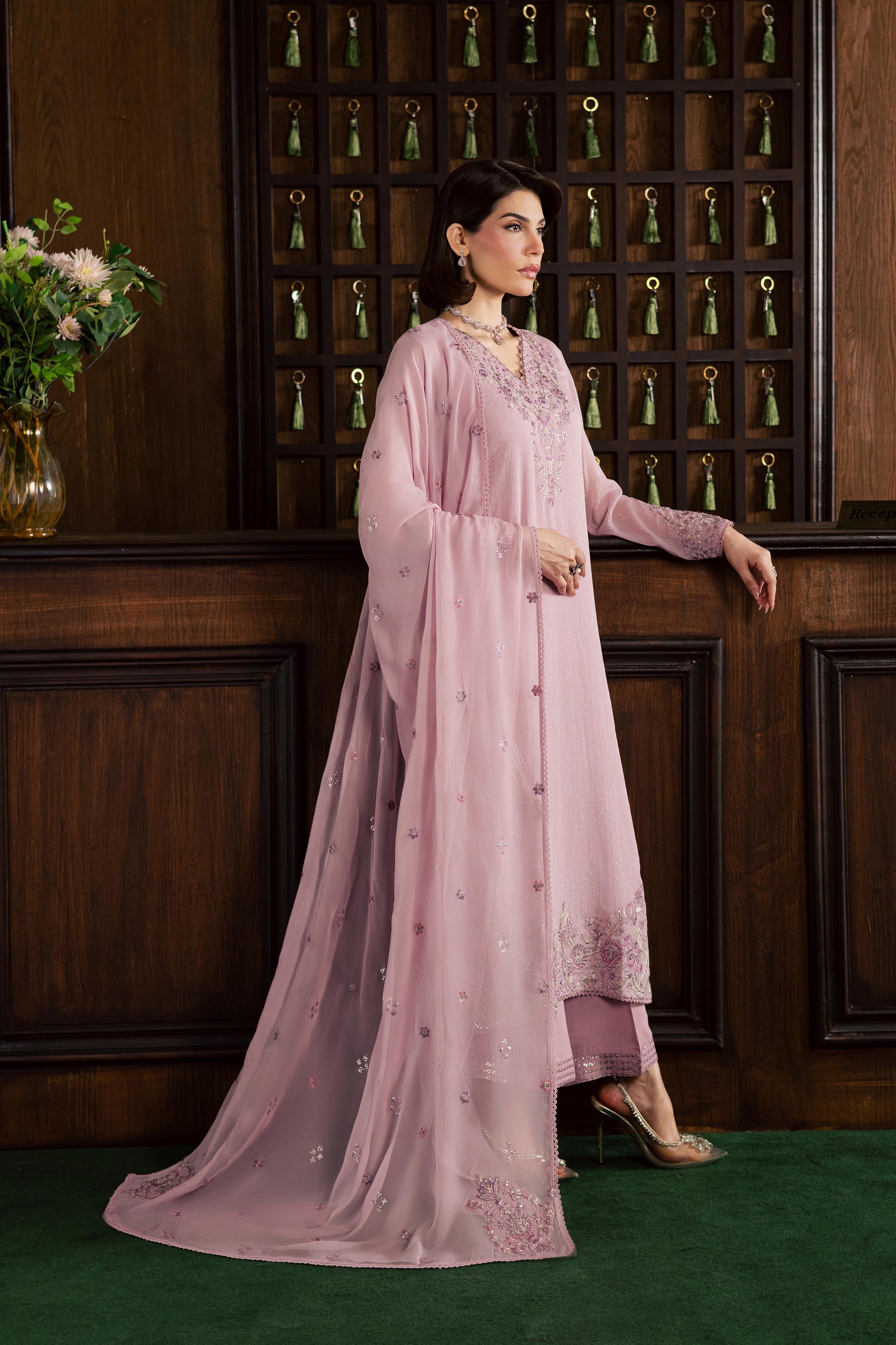 Pink Zimal 3Pc - Festive Luxury Formal BATIKSS26 BATIK S / Pink / Zari Crinkle-M / Pink / Zari Crinkle-L / Pink / Zari Crinkle