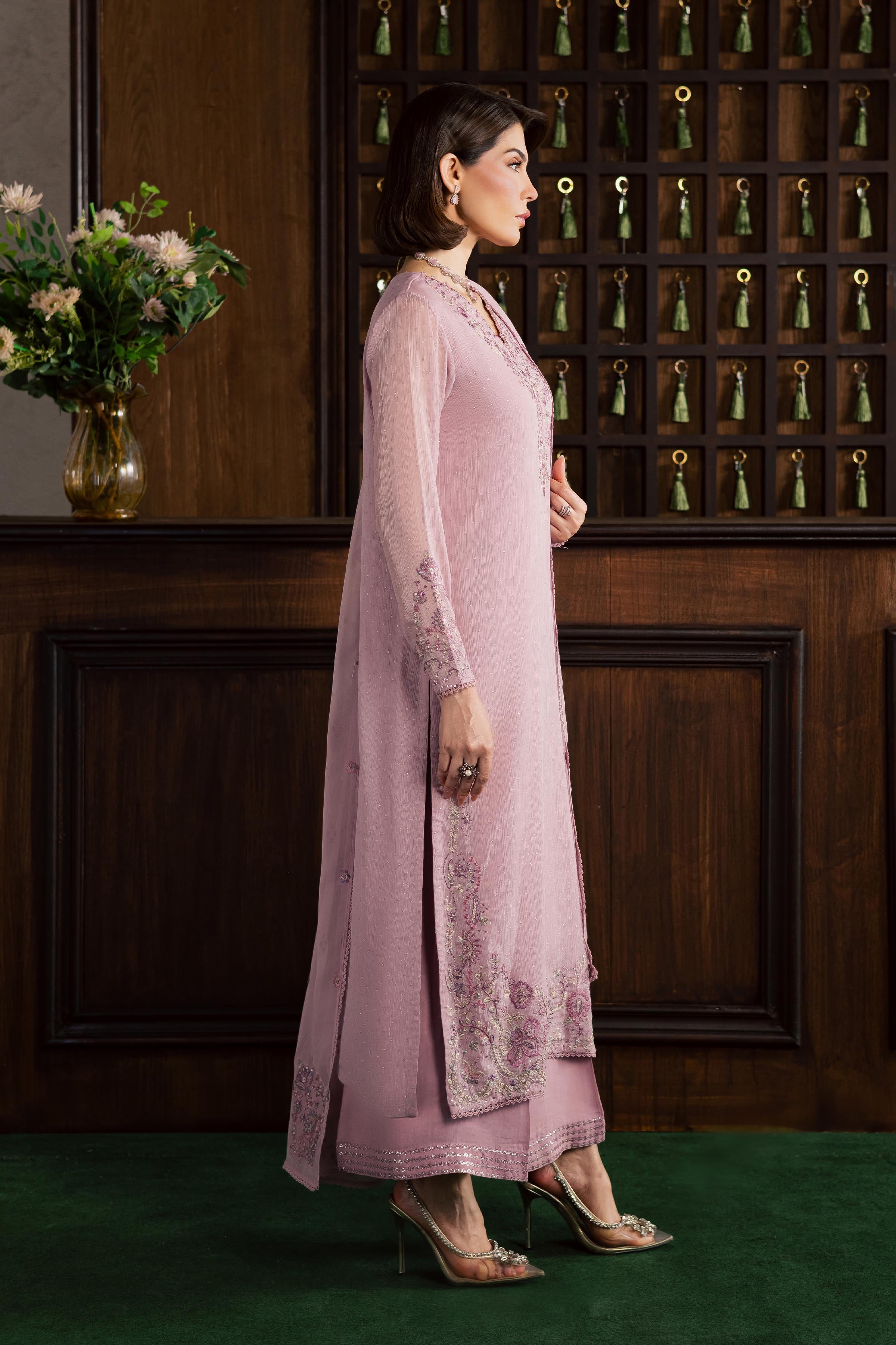 Pink Zimal 3Pc - Festive Luxury Formal BATIKSS26 BATIK S / Pink / Zari Crinkle-M / Pink / Zari Crinkle-L / Pink / Zari Crinkle