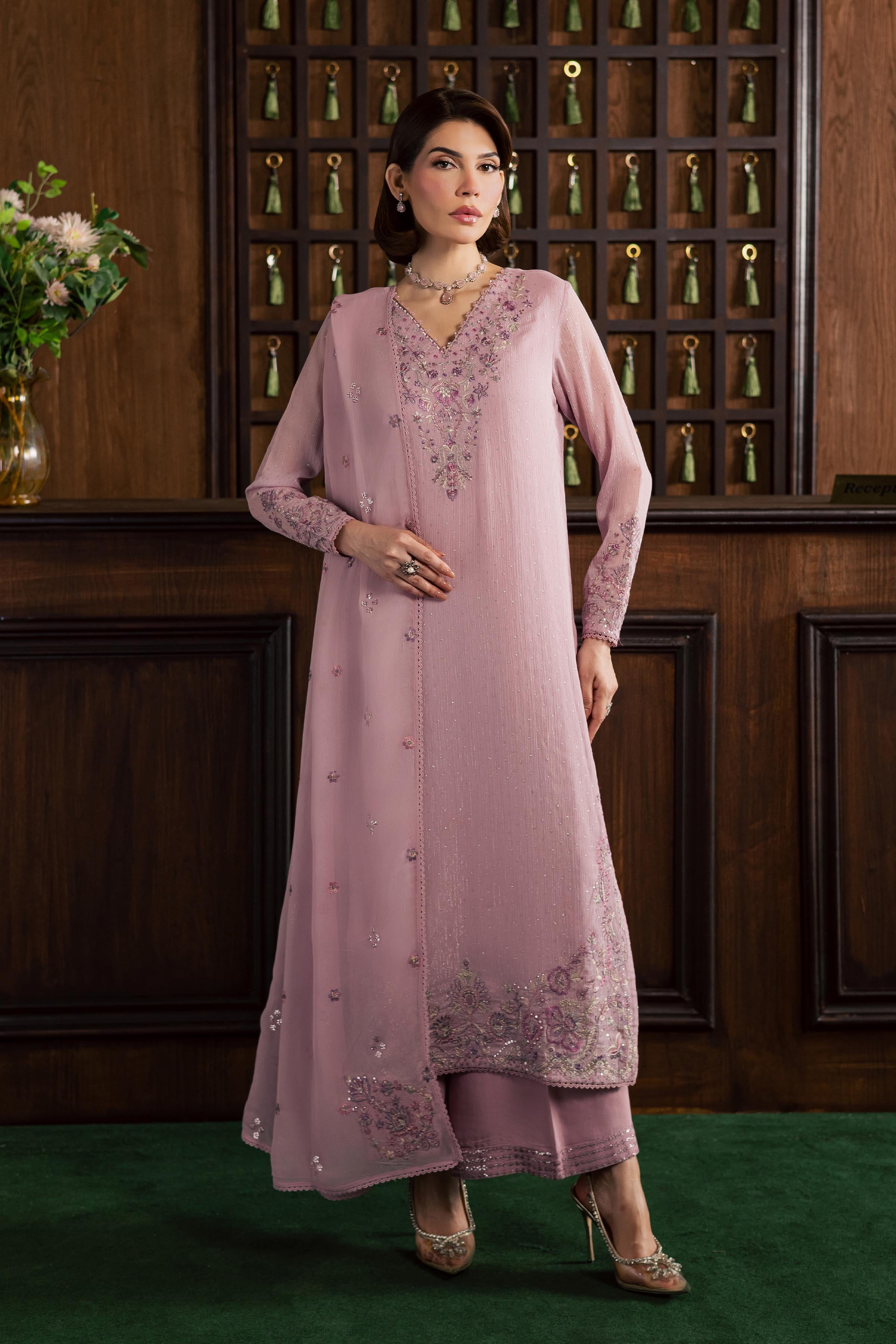 Pink Zimal 3Pc - Festive Luxury Formal BATIKSS26 BATIK S / Pink / Zari Crinkle-M / Pink / Zari Crinkle-L / Pink / Zari Crinkle
