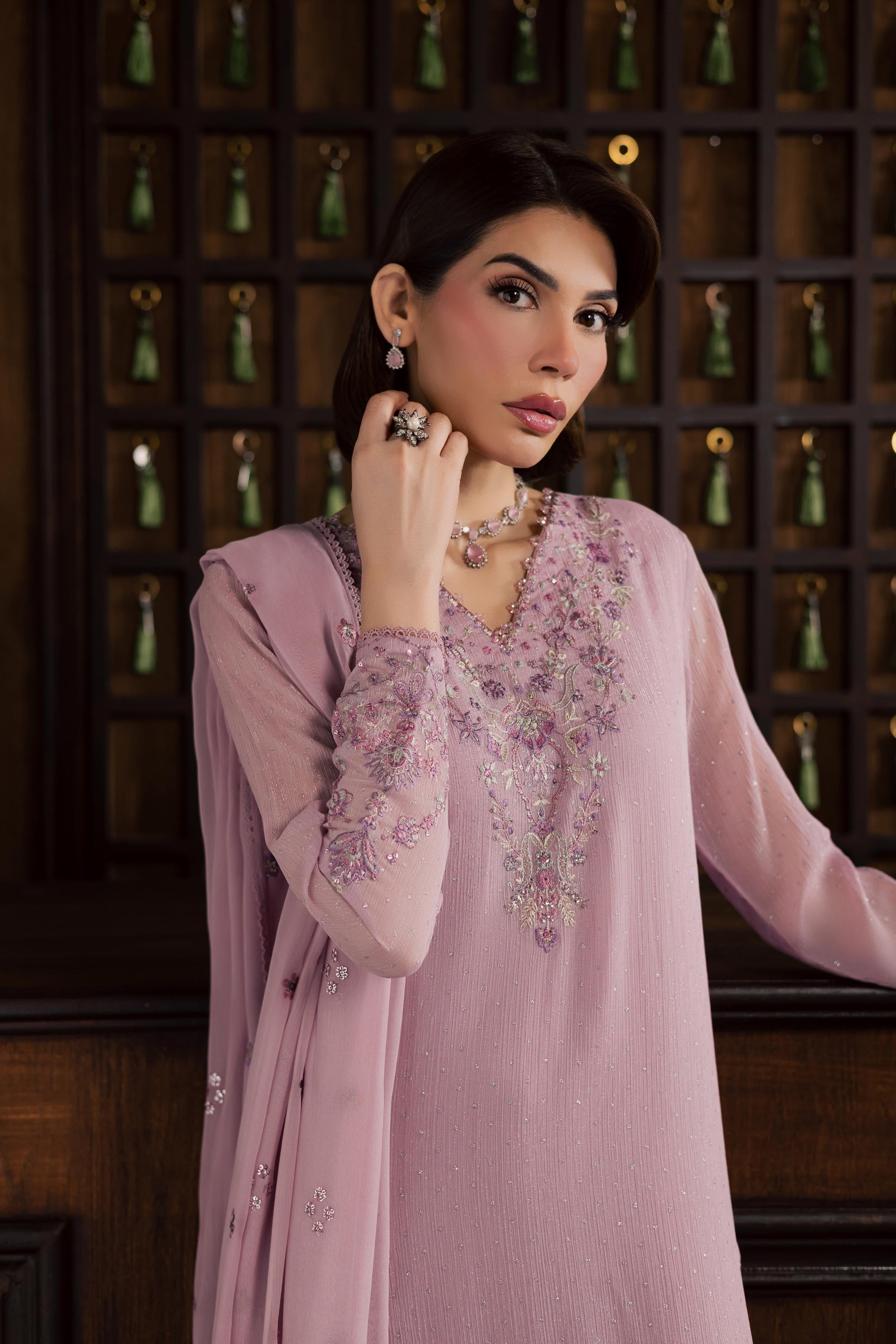 Pink Zimal 3Pc - Festive Luxury Formal BATIKSS26 BATIK S / Pink / Zari Crinkle-M / Pink / Zari Crinkle-L / Pink / Zari Crinkle