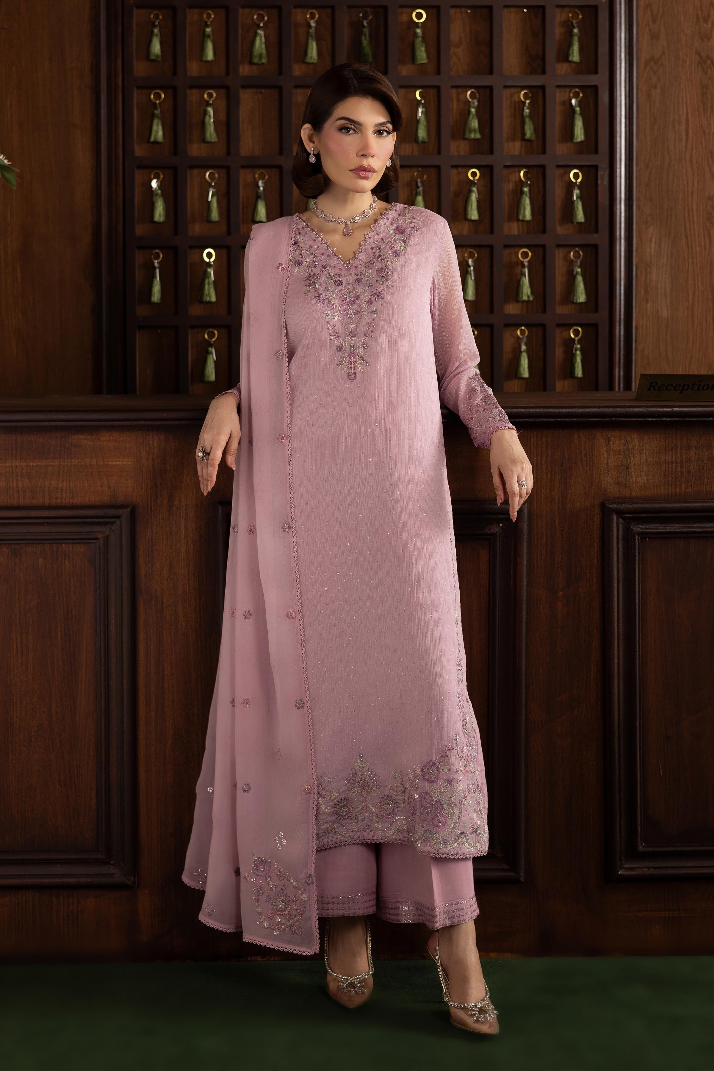 Pink Zimal 3Pc - Festive Luxury Formal BATIKSS26 BATIK S / Pink / Zari Crinkle-M / Pink / Zari Crinkle-L / Pink / Zari Crinkle