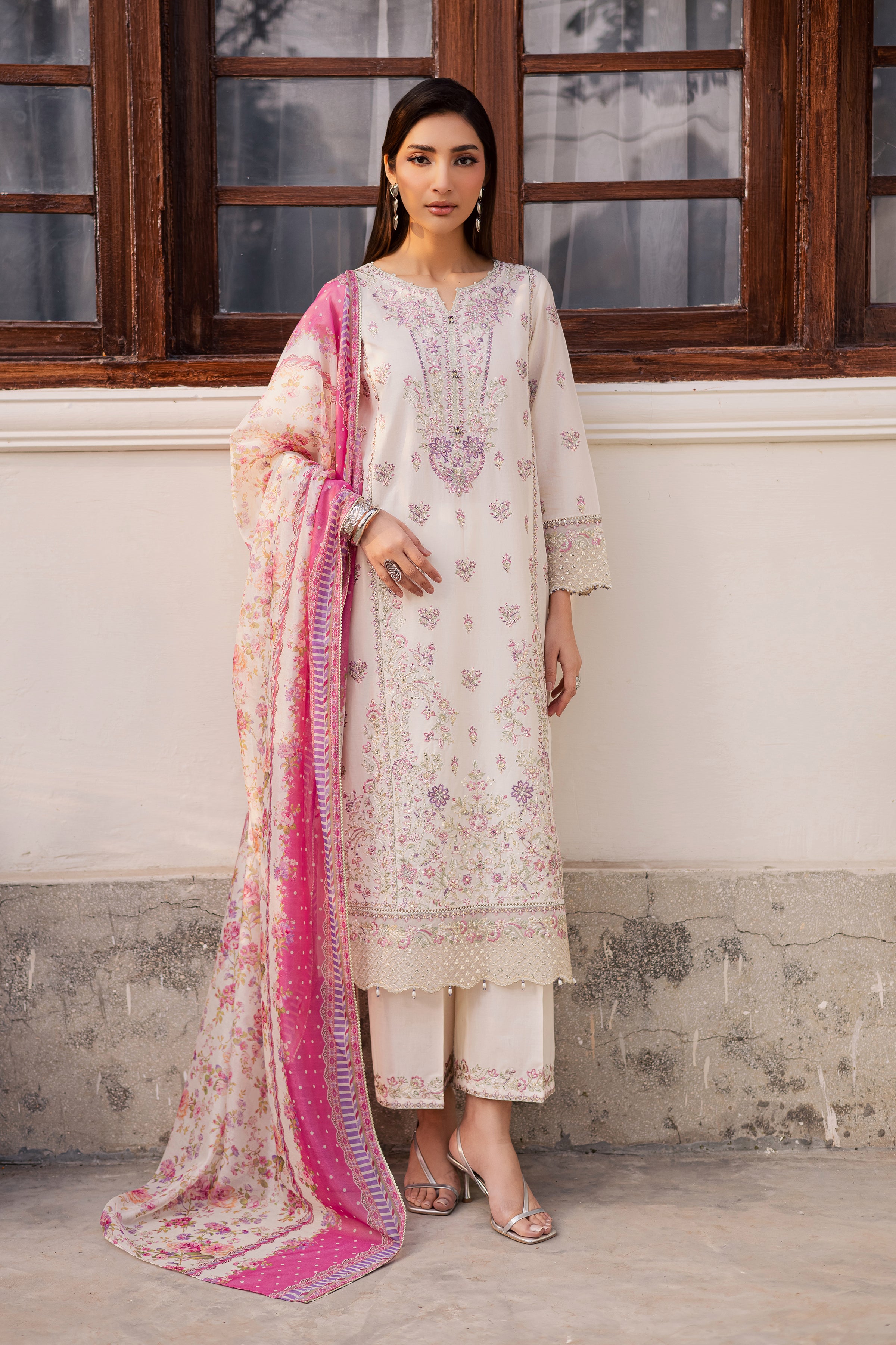 Pinkie Pie 3Pc - Festive Embroidered Lawn BATIKEID2026 BATIK XS / White Swan / Pima Lawn-S / White Swan / Pima Lawn-M / White Swan / Pima Lawn-L / White Swan / Pima Lawn-XL / White Swan / Pima Lawn