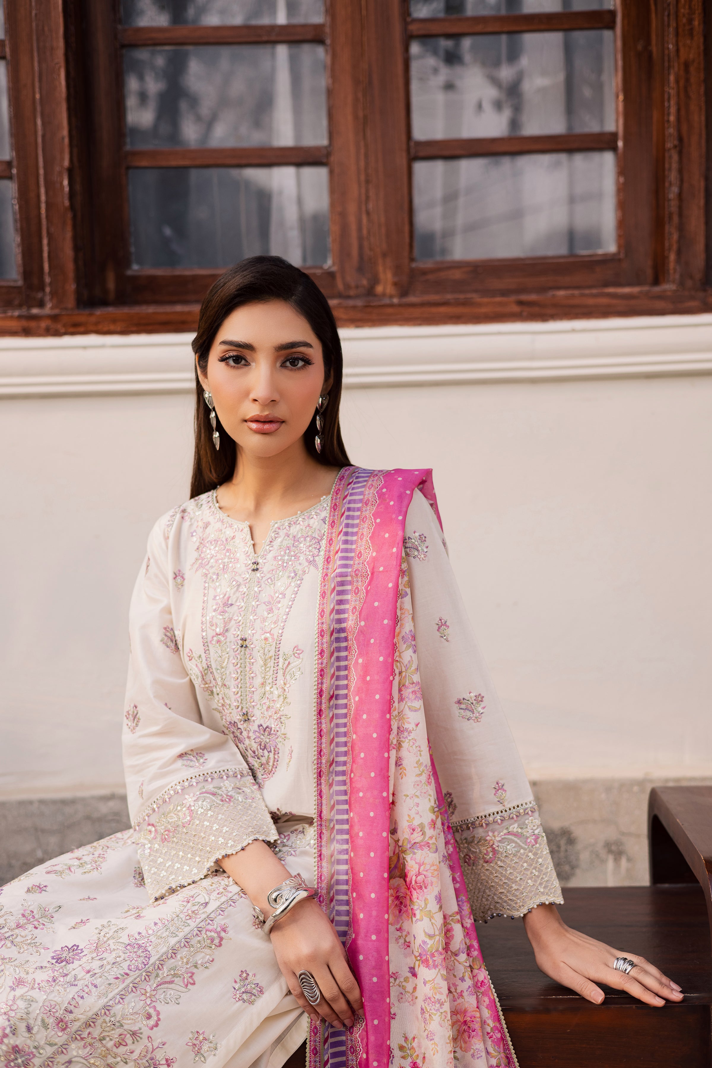 Pinkie Pie 3Pc - Festive Embroidered Lawn BATIKEID2026 BATIK XS / White Swan / Pima Lawn-S / White Swan / Pima Lawn-M / White Swan / Pima Lawn-L / White Swan / Pima Lawn-XL / White Swan / Pima Lawn