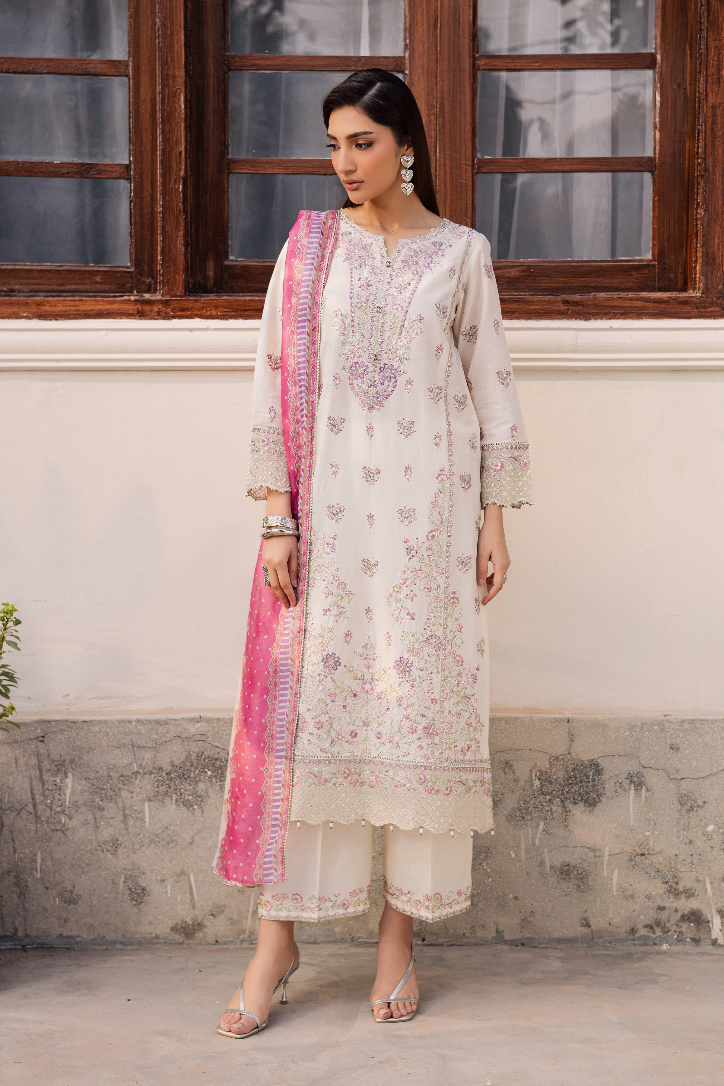 Pinkie Pie 3Pc - Festive Embroidered Lawn BATIKEID2026 BATIK XS / White Swan / Pima Lawn-S / White Swan / Pima Lawn-M / White Swan / Pima Lawn-L / White Swan / Pima Lawn-XL / White Swan / Pima Lawn