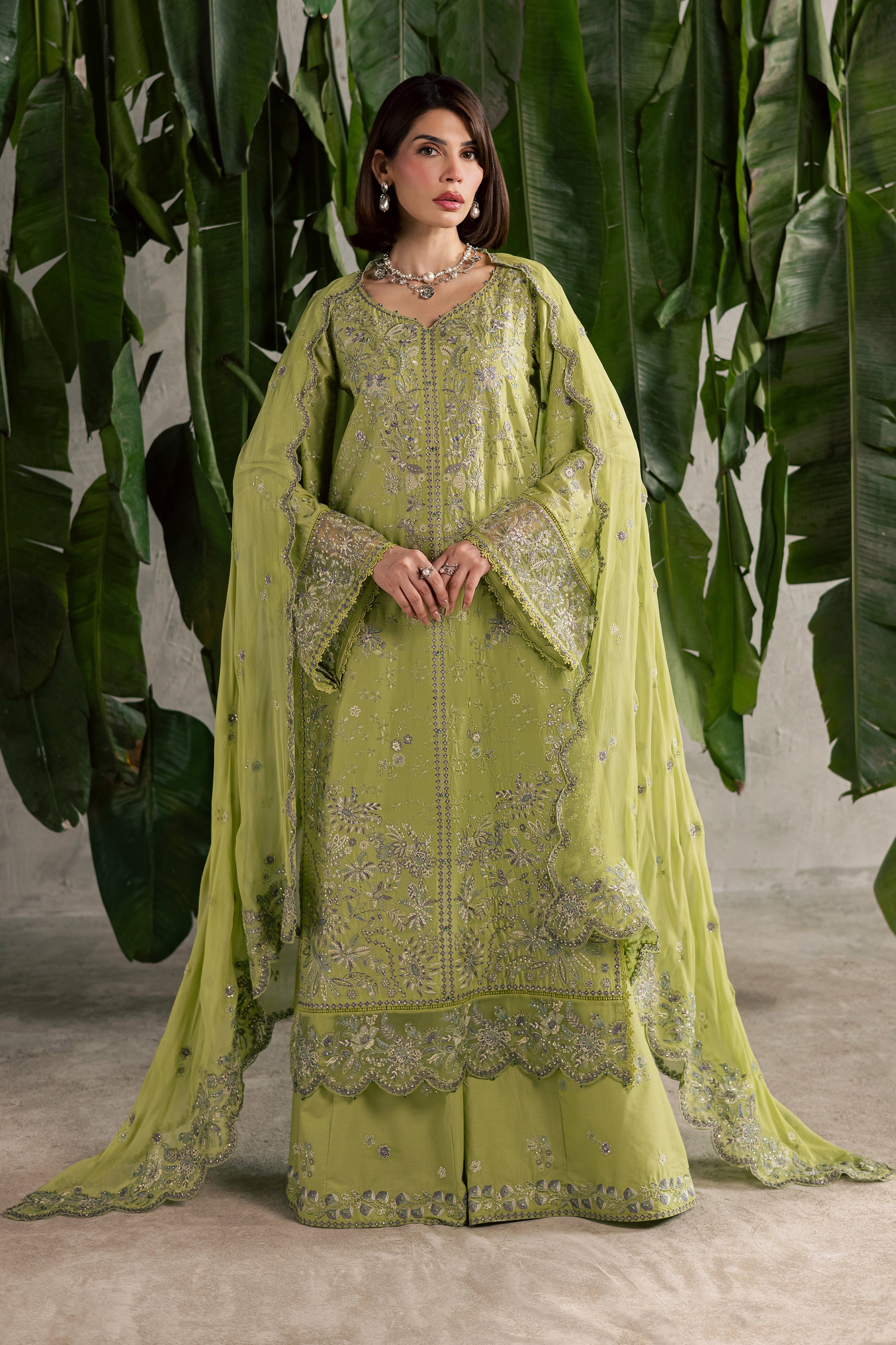 Pistachia 3Pc - Festive Embroidered Lawn BATIKEID2026 BATIK XS / Green Yellow / Pima Lawn-S / Green Yellow / Pima Lawn-M / Green Yellow / Pima Lawn-L / Green Yellow / Pima Lawn-XL / Green Yellow / Pima Lawn