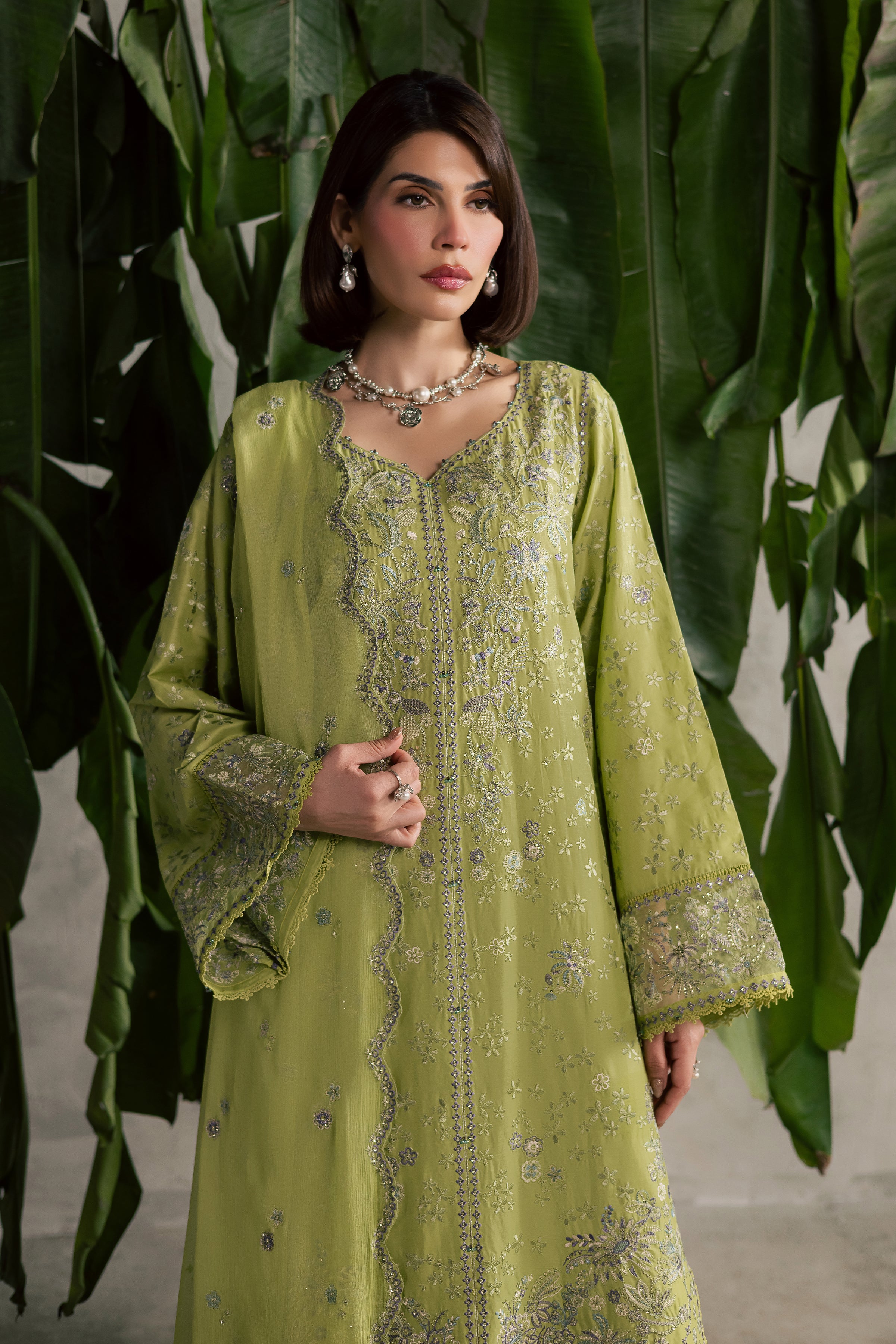Pistachia 3Pc - Festive Embroidered Lawn BATIKEID2026 BATIK XS / Green Yellow / Pima Lawn-S / Green Yellow / Pima Lawn-M / Green Yellow / Pima Lawn-L / Green Yellow / Pima Lawn-XL / Green Yellow / Pima Lawn