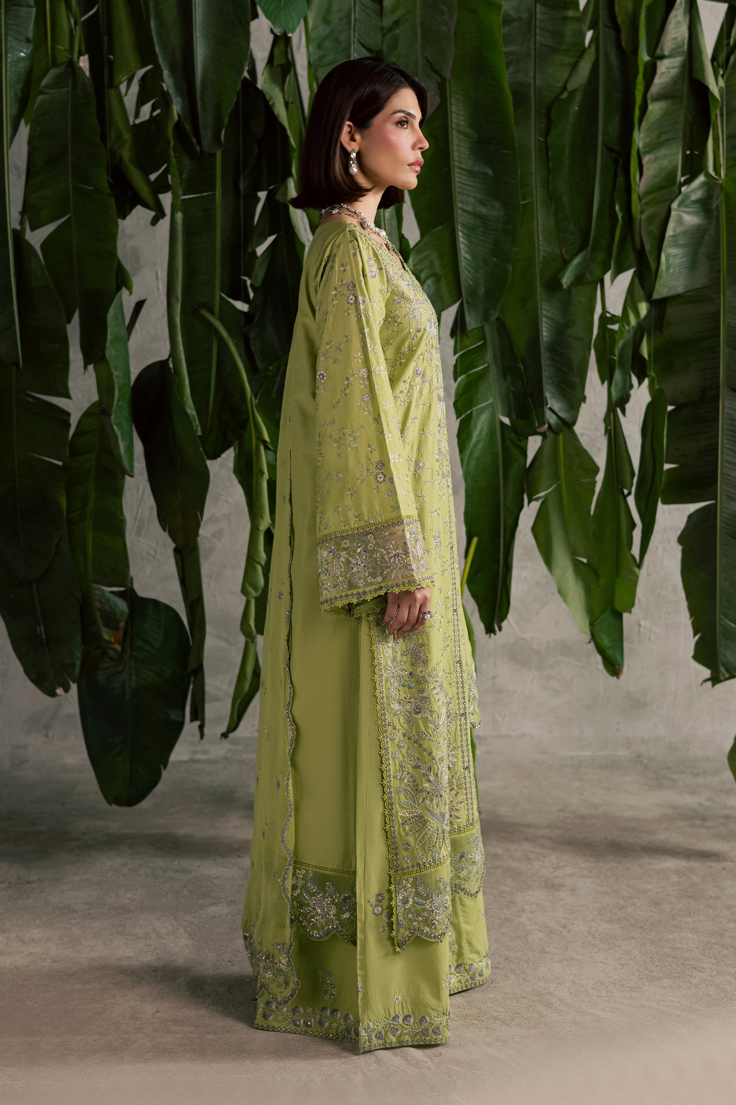 Pistachia 3Pc - Festive Embroidered Lawn BATIKEID2026 BATIK XS / Green Yellow / Pima Lawn-S / Green Yellow / Pima Lawn-M / Green Yellow / Pima Lawn-L / Green Yellow / Pima Lawn-XL / Green Yellow / Pima Lawn
