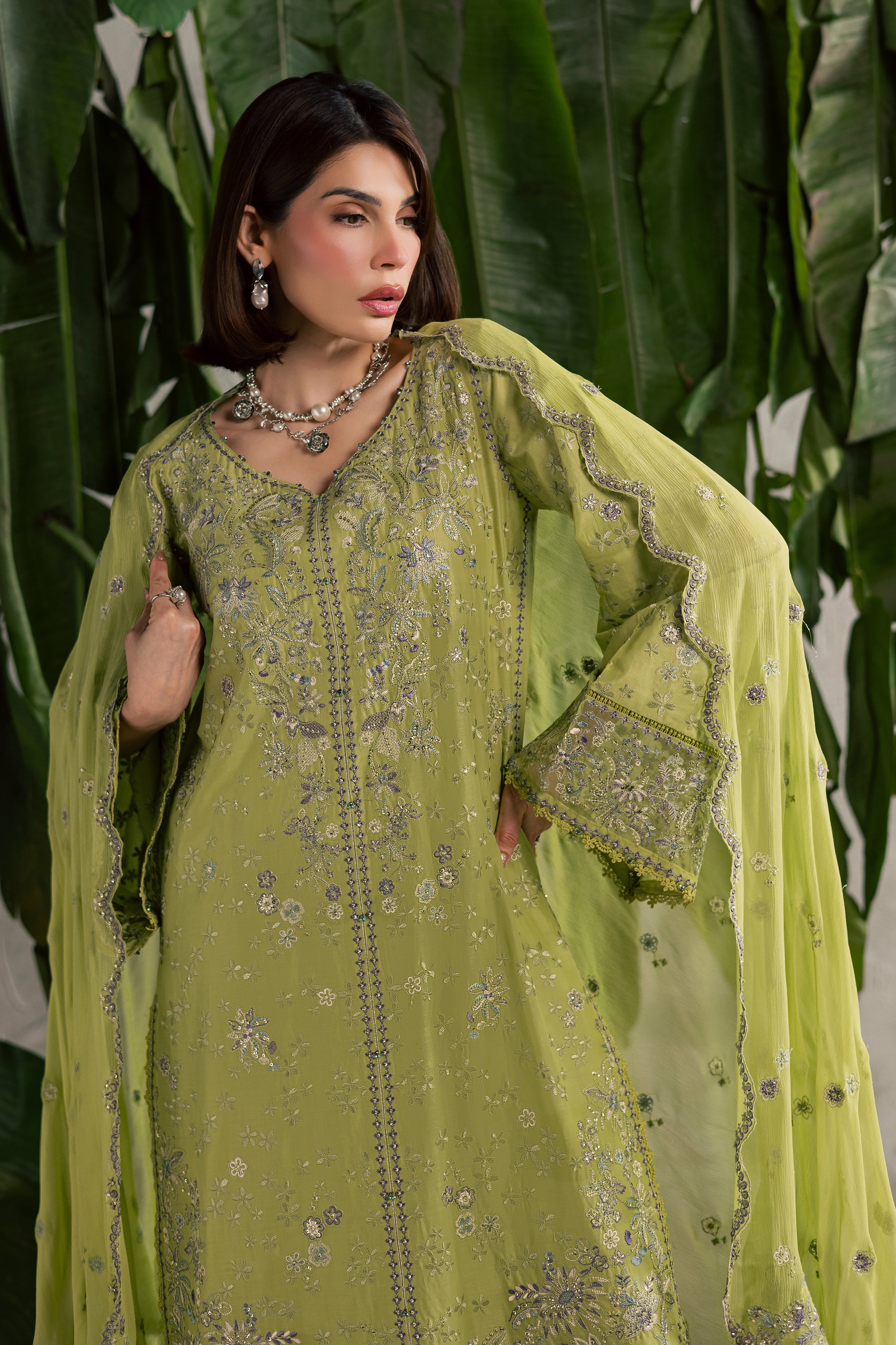 Pistachia 3Pc - Festive Embroidered Lawn BATIKEID2026 BATIK XS / Green Yellow / Pima Lawn-S / Green Yellow / Pima Lawn-M / Green Yellow / Pima Lawn-L / Green Yellow / Pima Lawn-XL / Green Yellow / Pima Lawn