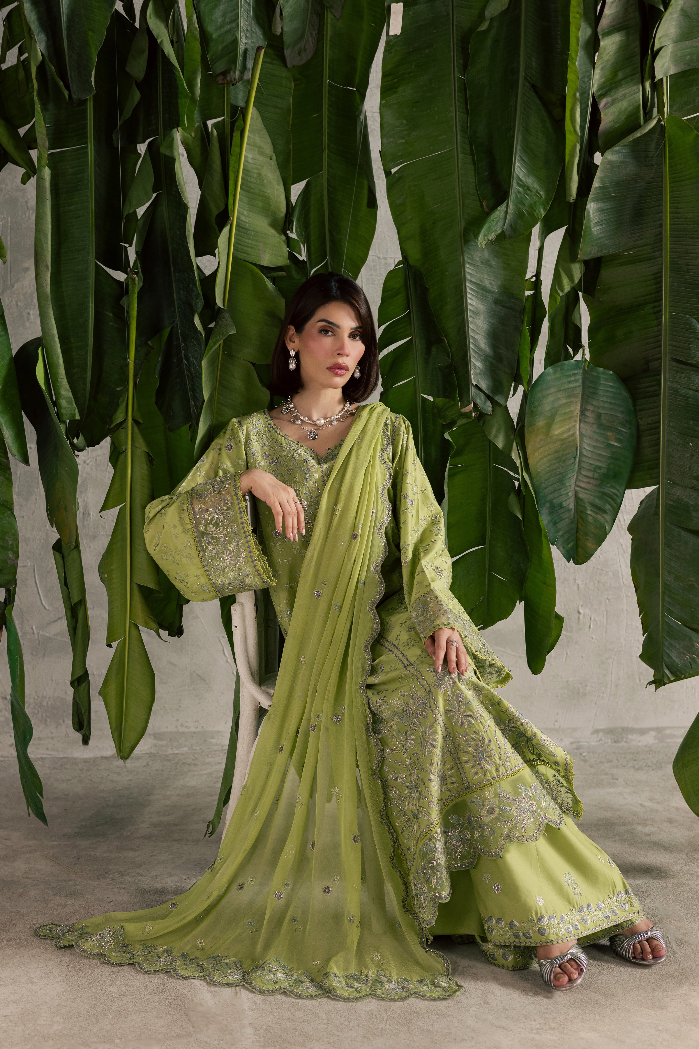 Pistachia 3Pc - Festive Embroidered Lawn BATIKEID2026 BATIK XS / Green Yellow / Pima Lawn-S / Green Yellow / Pima Lawn-M / Green Yellow / Pima Lawn-L / Green Yellow / Pima Lawn-XL / Green Yellow / Pima Lawn
