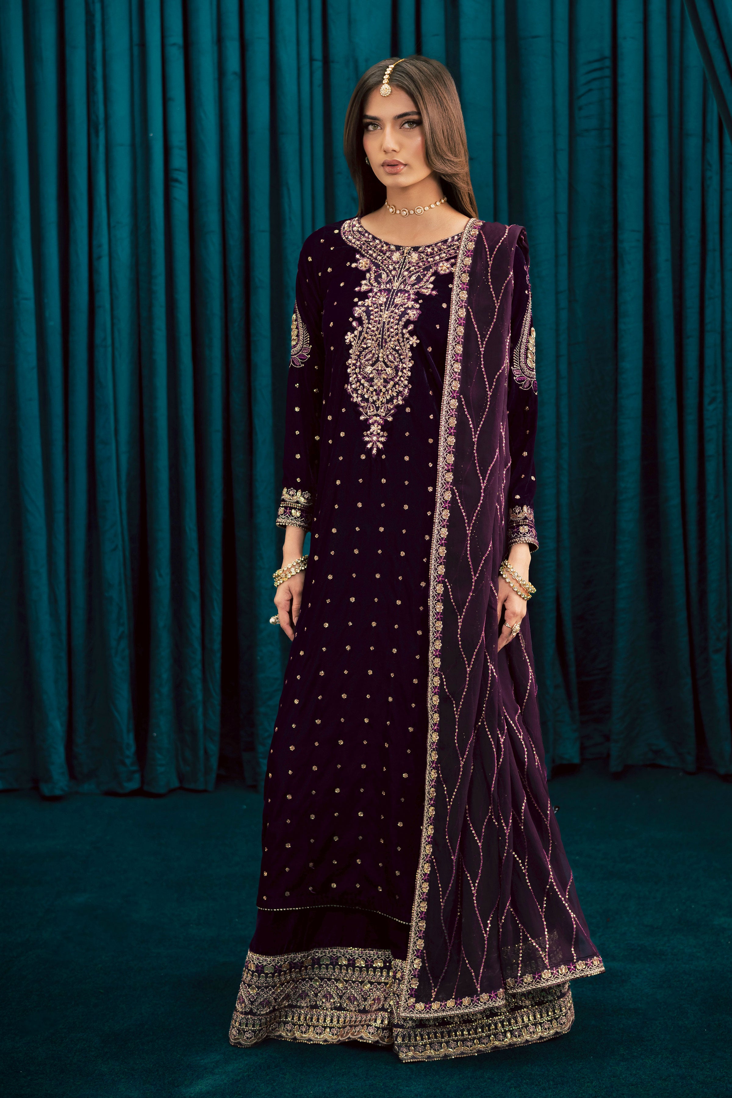 Plum Frost 3Pc - Velvet Formal Dress BATIKSTUDIO2025 BATIK S / Plum / Velvet-M / Plum / Velvet-L / Plum / Velvet