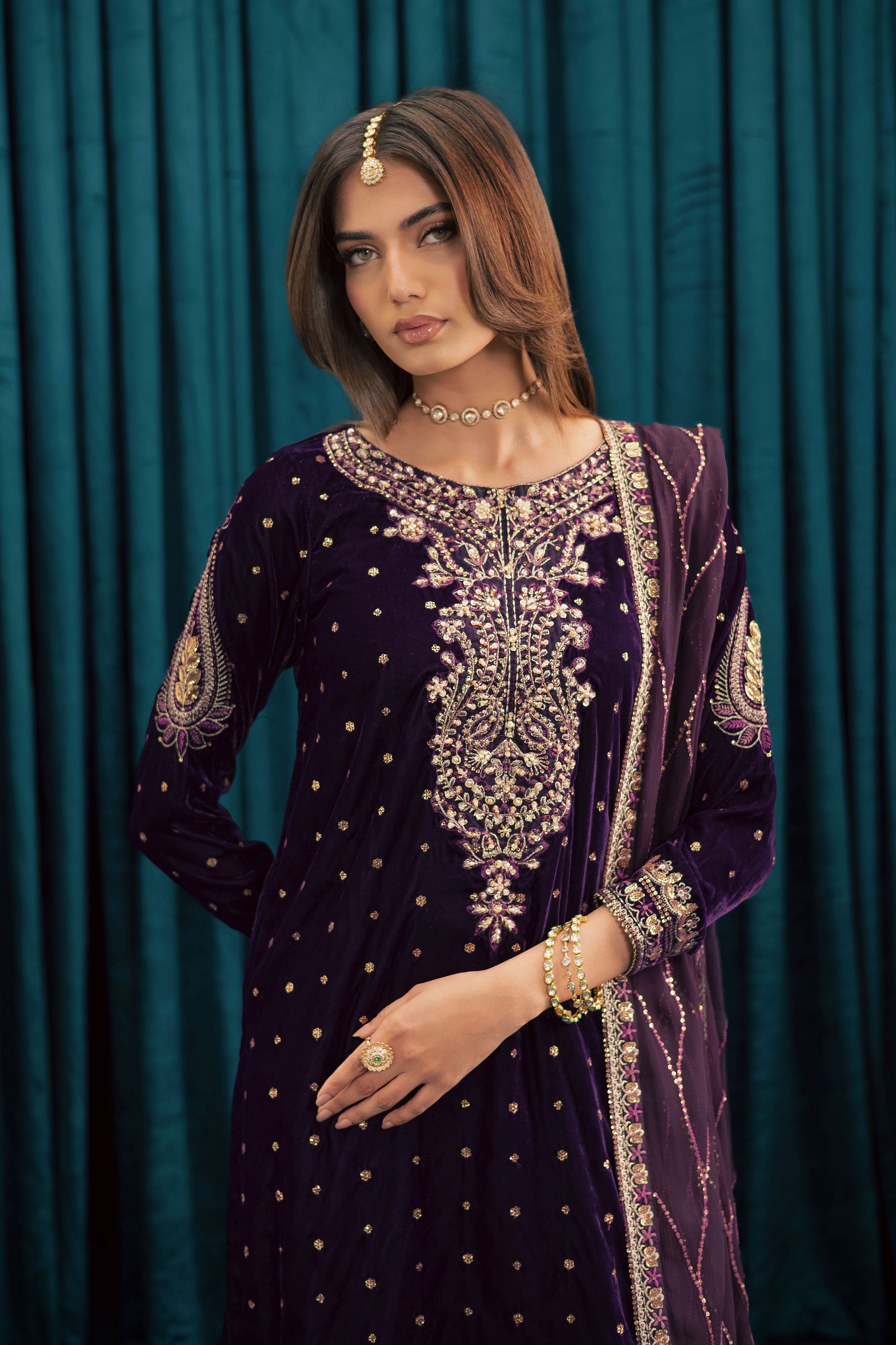 Plum Frost 3Pc - Velvet Formal Dress BATIKSTUDIO2025 BATIK S / Plum / Velvet-M / Plum / Velvet-L / Plum / Velvet