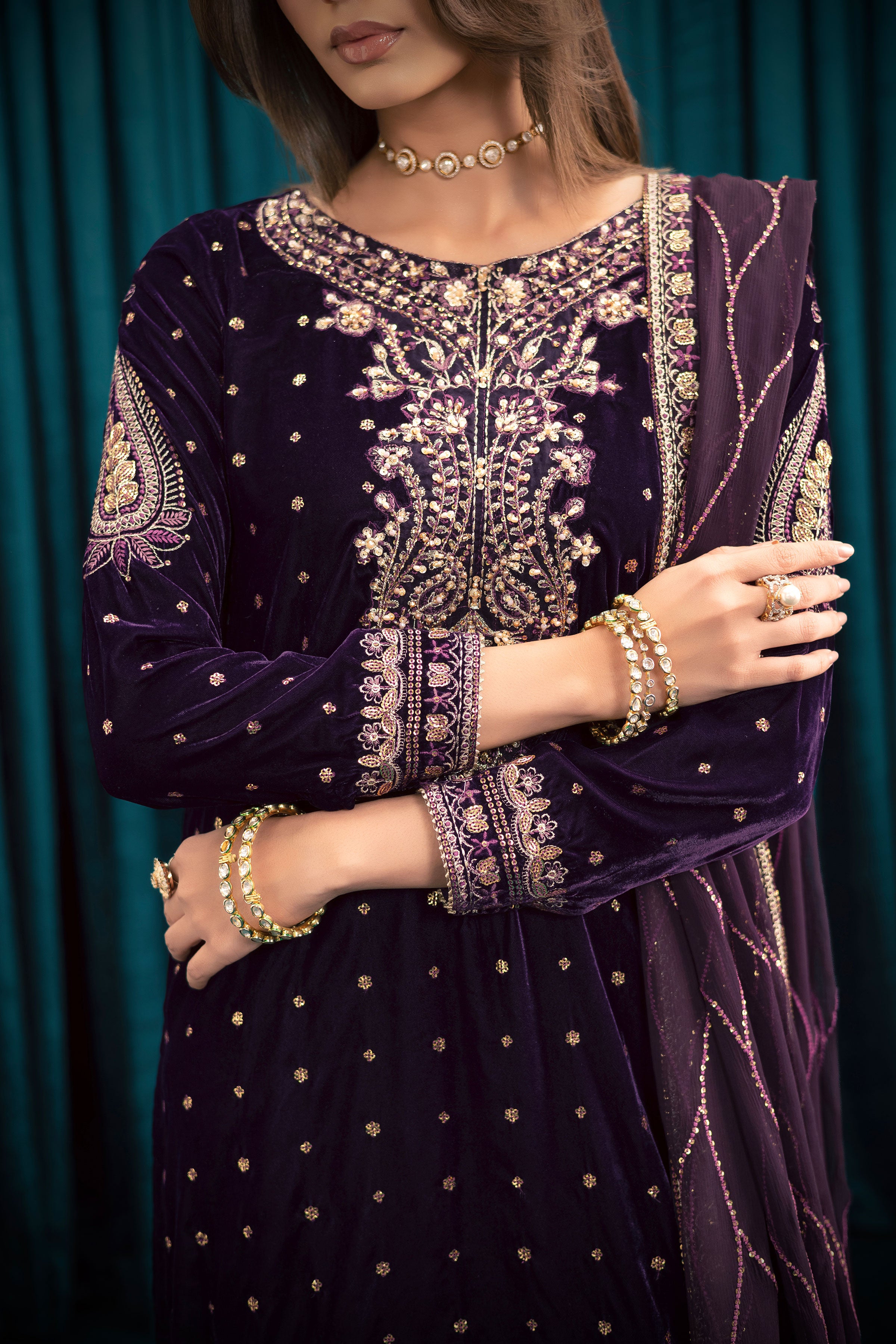 Plum Frost 3Pc - Velvet Formal Dress BATIKSTUDIO2025 BATIK S / Plum / Velvet-M / Plum / Velvet-L / Plum / Velvet