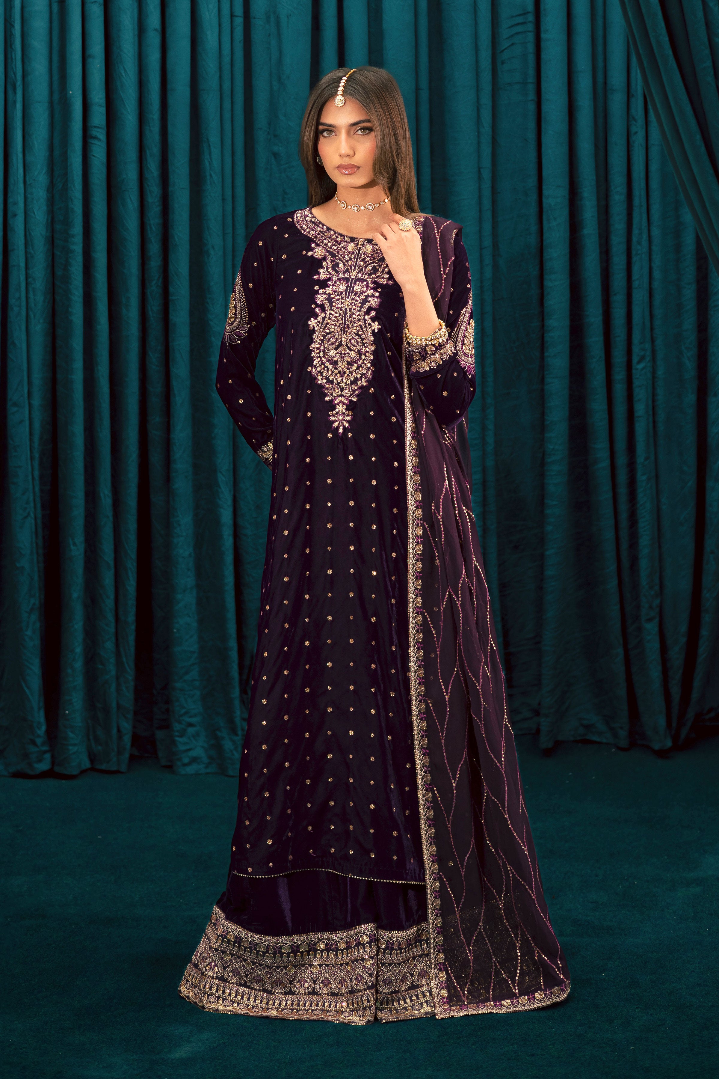 Plum Frost 3Pc - Velvet Formal Dress BATIKSTUDIO2025 BATIK S / Plum / Velvet-M / Plum / Velvet-L / Plum / Velvet