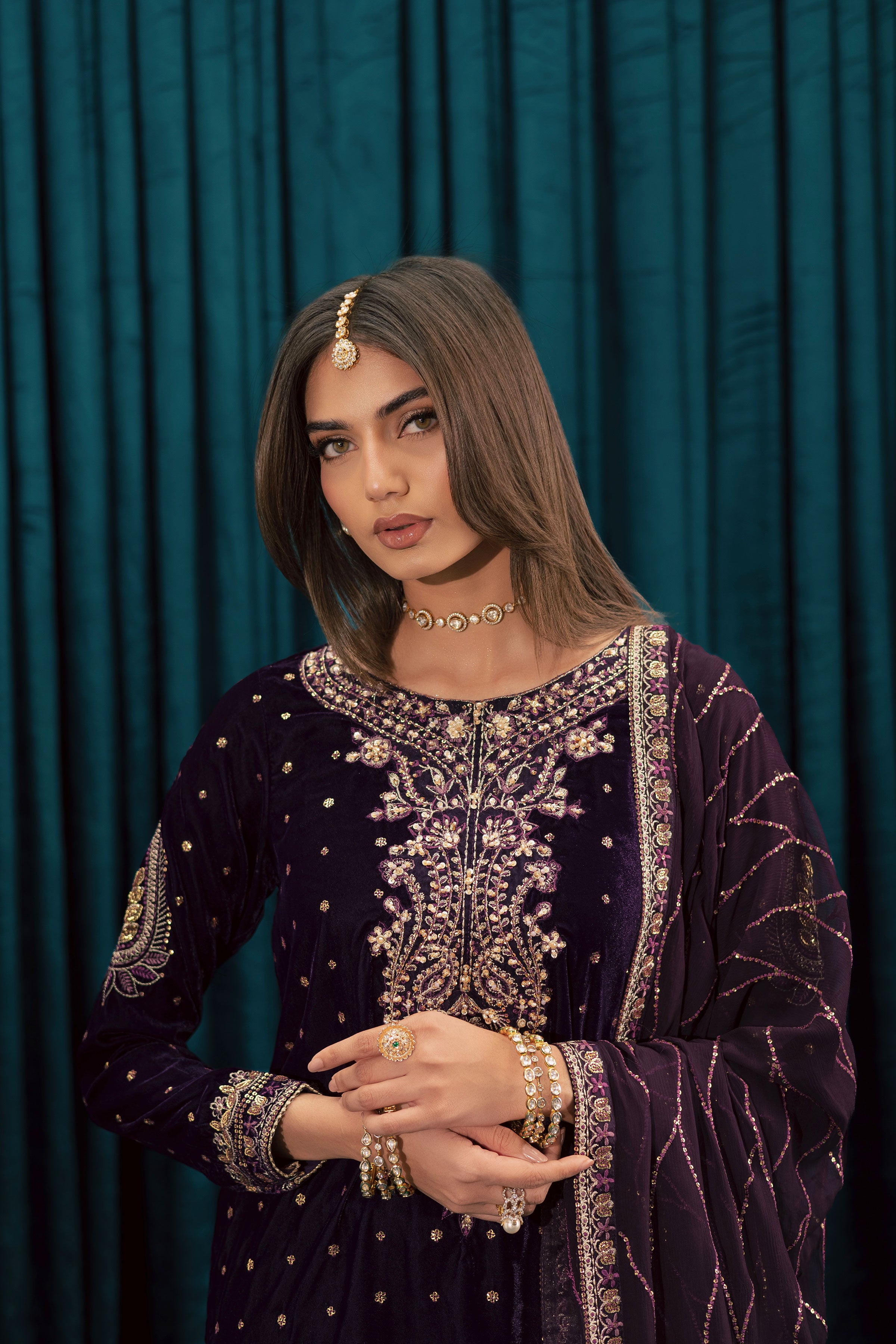 Plum Frost 3Pc - Velvet Formal Dress BATIKSTUDIO2025 BATIK S / Plum / Velvet-M / Plum / Velvet-L / Plum / Velvet