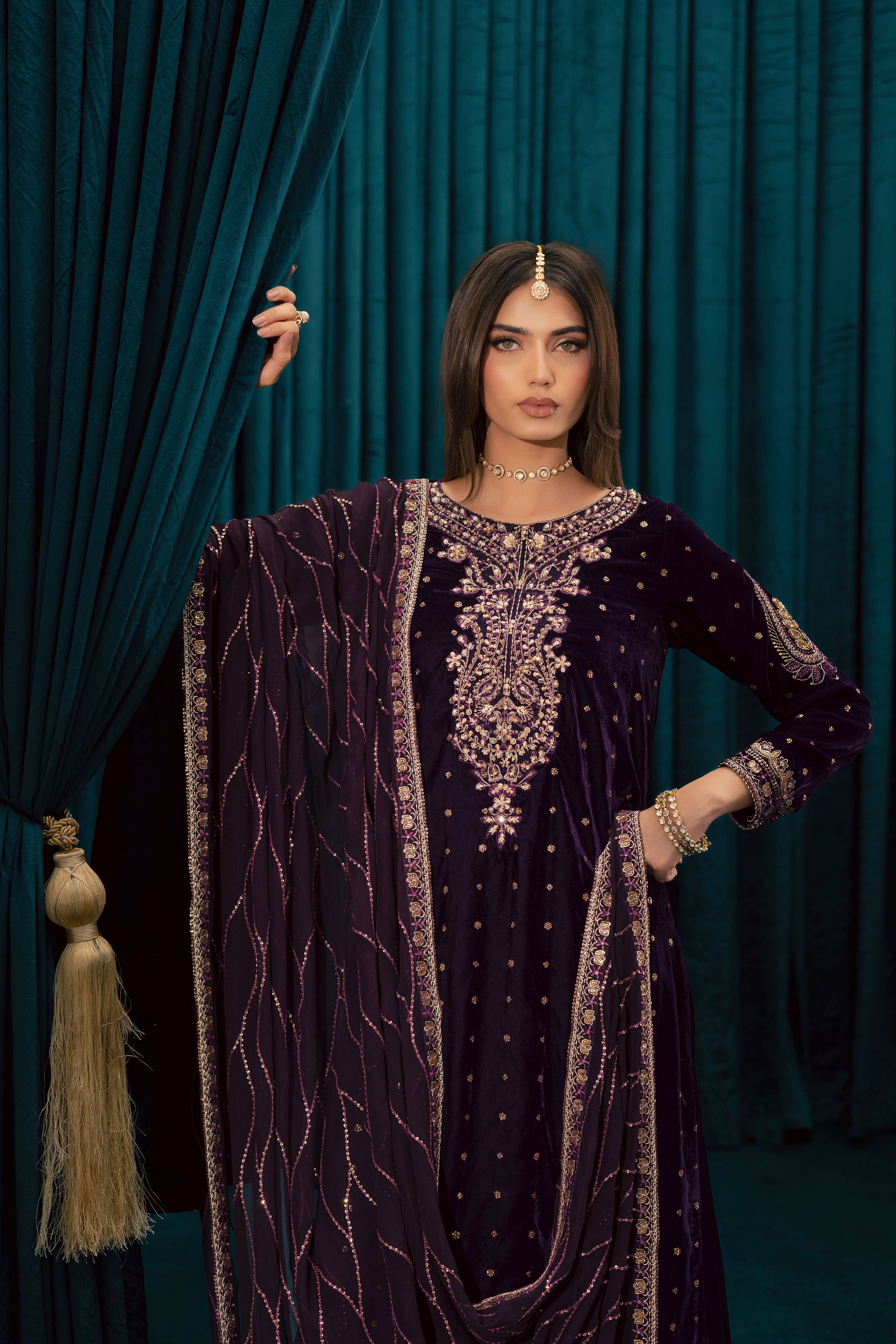 Plum Frost 3Pc - Velvet Formal Dress BATIKSTUDIO2025 BATIK S / Plum / Velvet-M / Plum / Velvet-L / Plum / Velvet