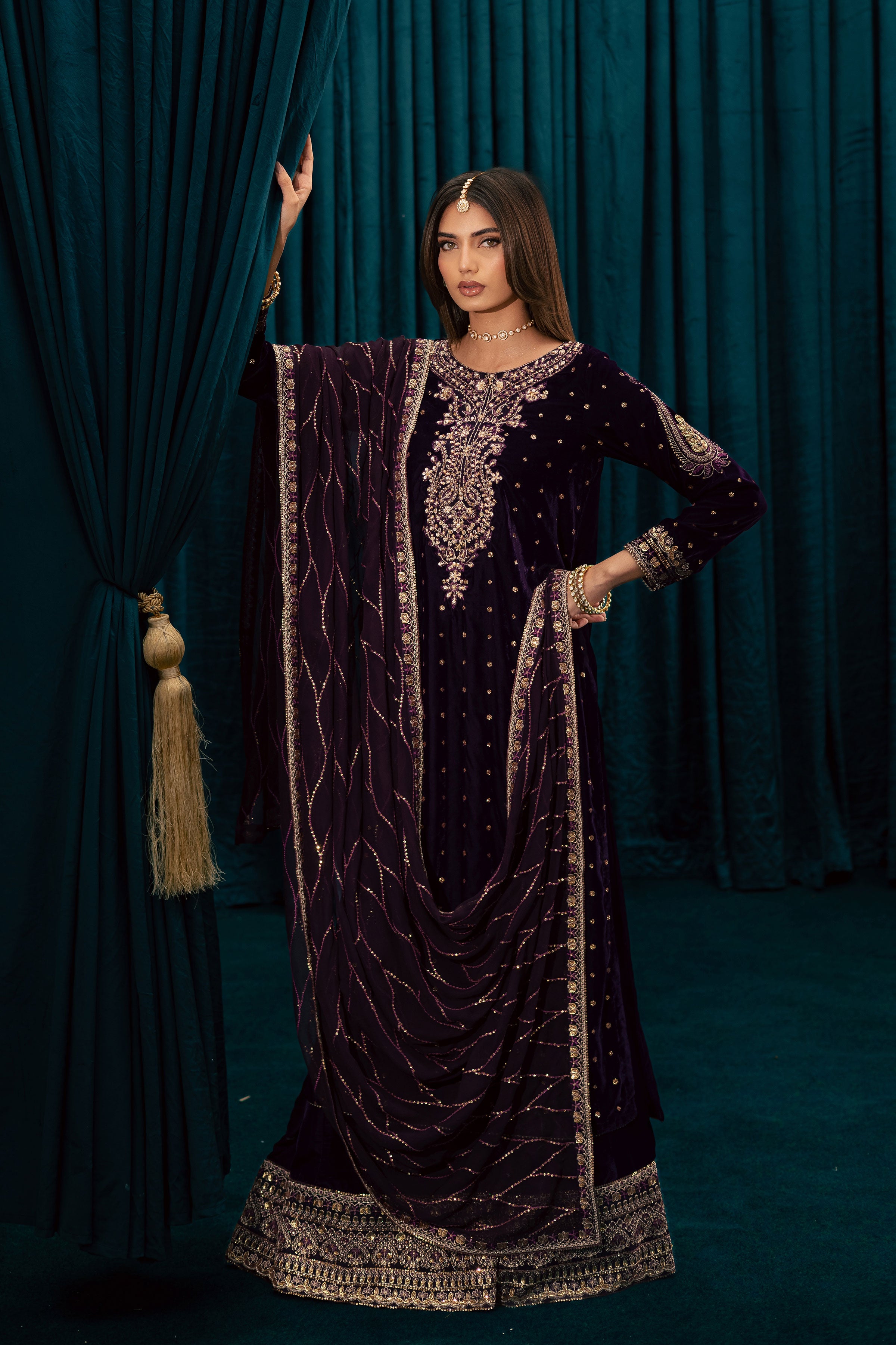 Plum Frost 3Pc - Velvet Formal Dress BATIKSTUDIO2025 BATIK S / Plum / Velvet-M / Plum / Velvet-L / Plum / Velvet