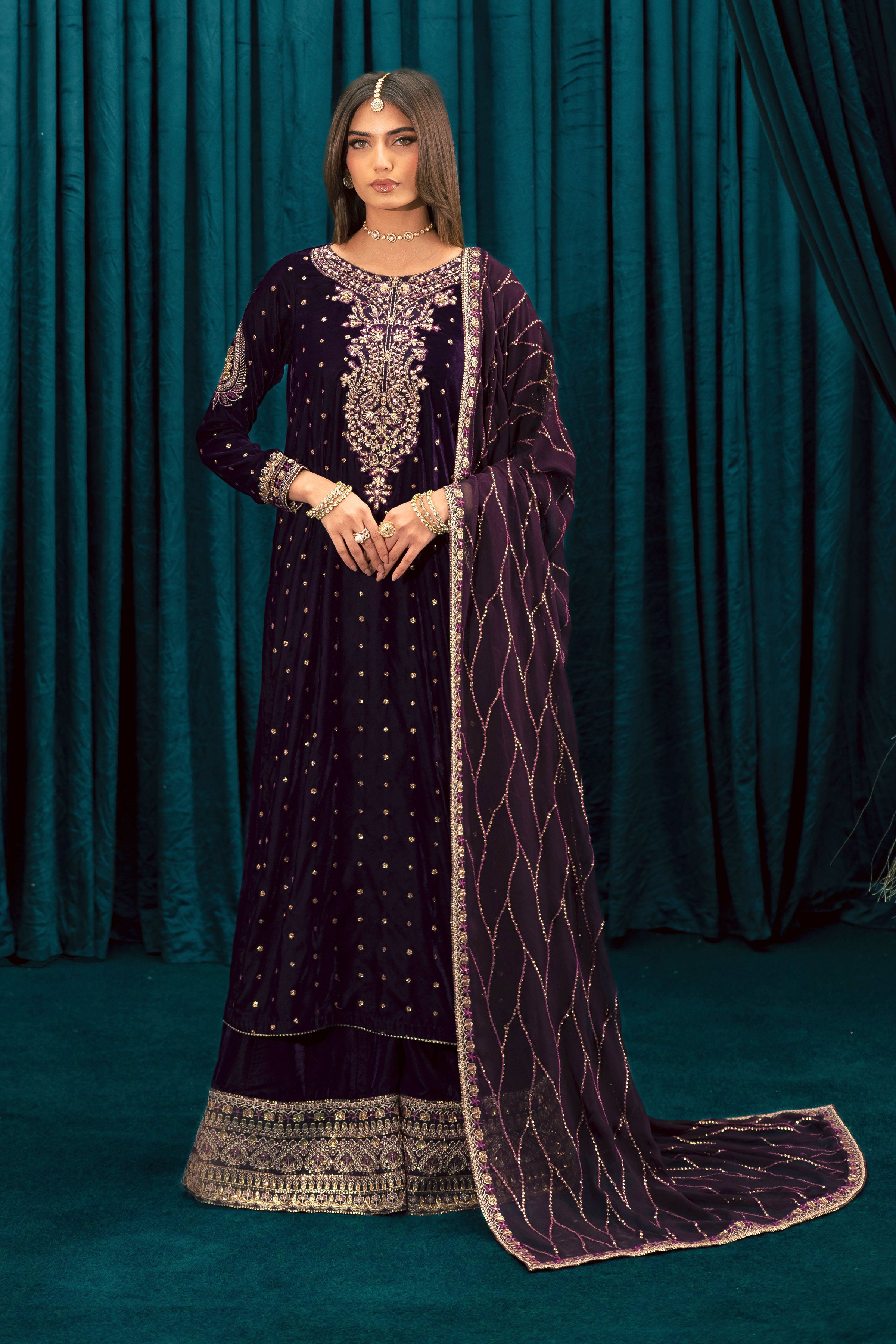 Plum Frost 3Pc - Velvet Formal Dress BATIKSTUDIO2025 BATIK S / Plum / Velvet-M / Plum / Velvet-L / Plum / Velvet