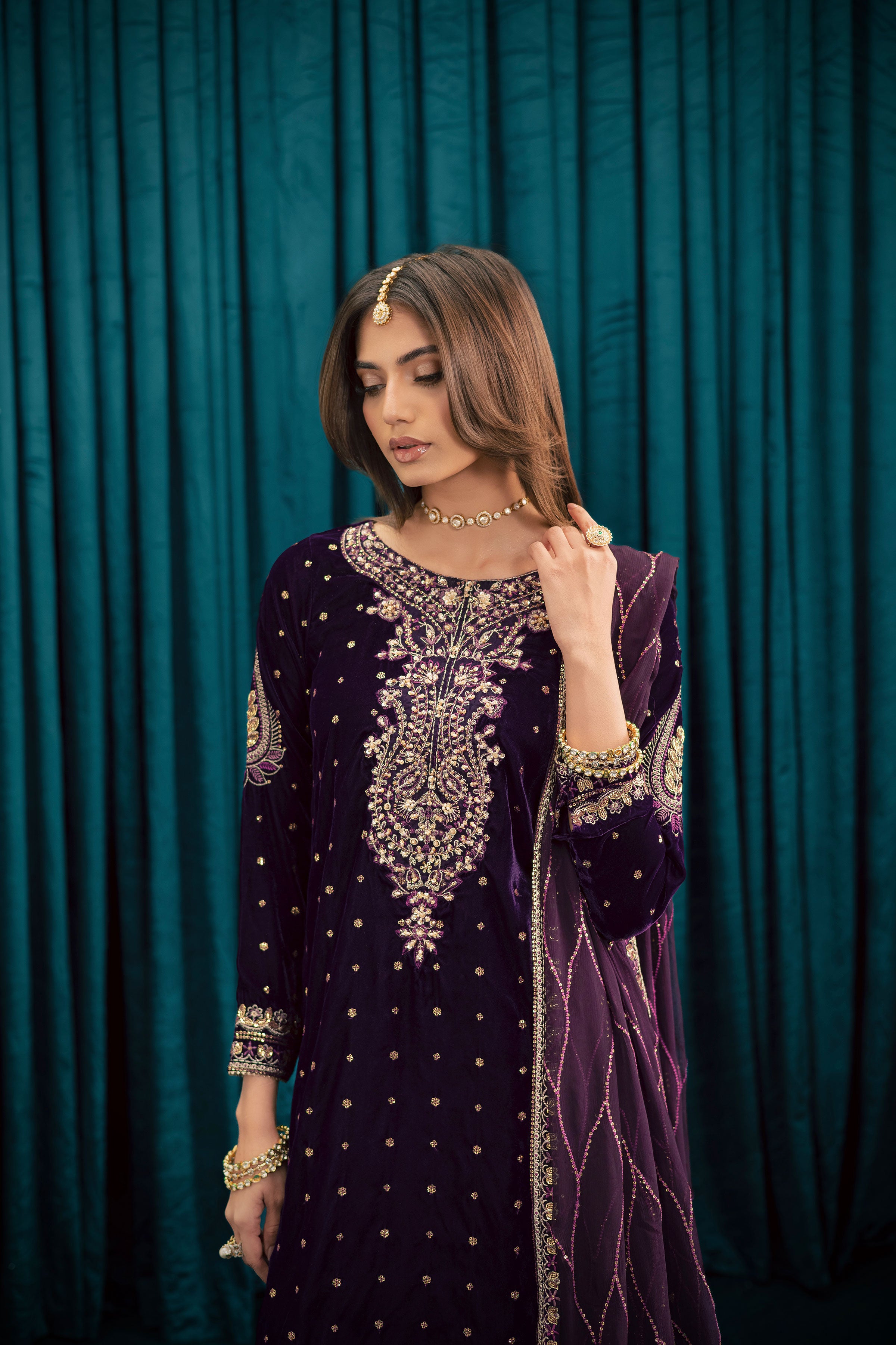Plum Frost 3Pc - Velvet Formal Dress BATIKSTUDIO2025 BATIK S / Plum / Velvet-M / Plum / Velvet-L / Plum / Velvet