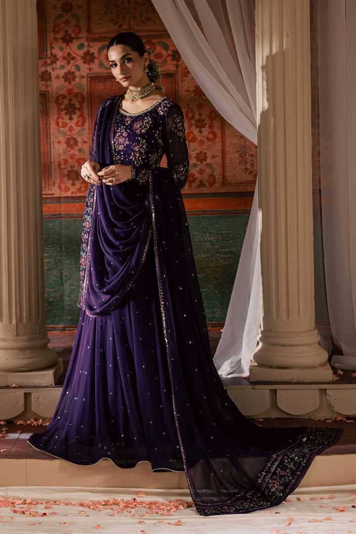 Plum Pearl 3Pc - Chiffon Wedding Frock BATIKLuxePRET2025  BATIK   S / Purple / Chiffon & Raw Silk-M / Purple / Chiffon & Raw Silk-L / Purple / Chiffon & Raw Silk